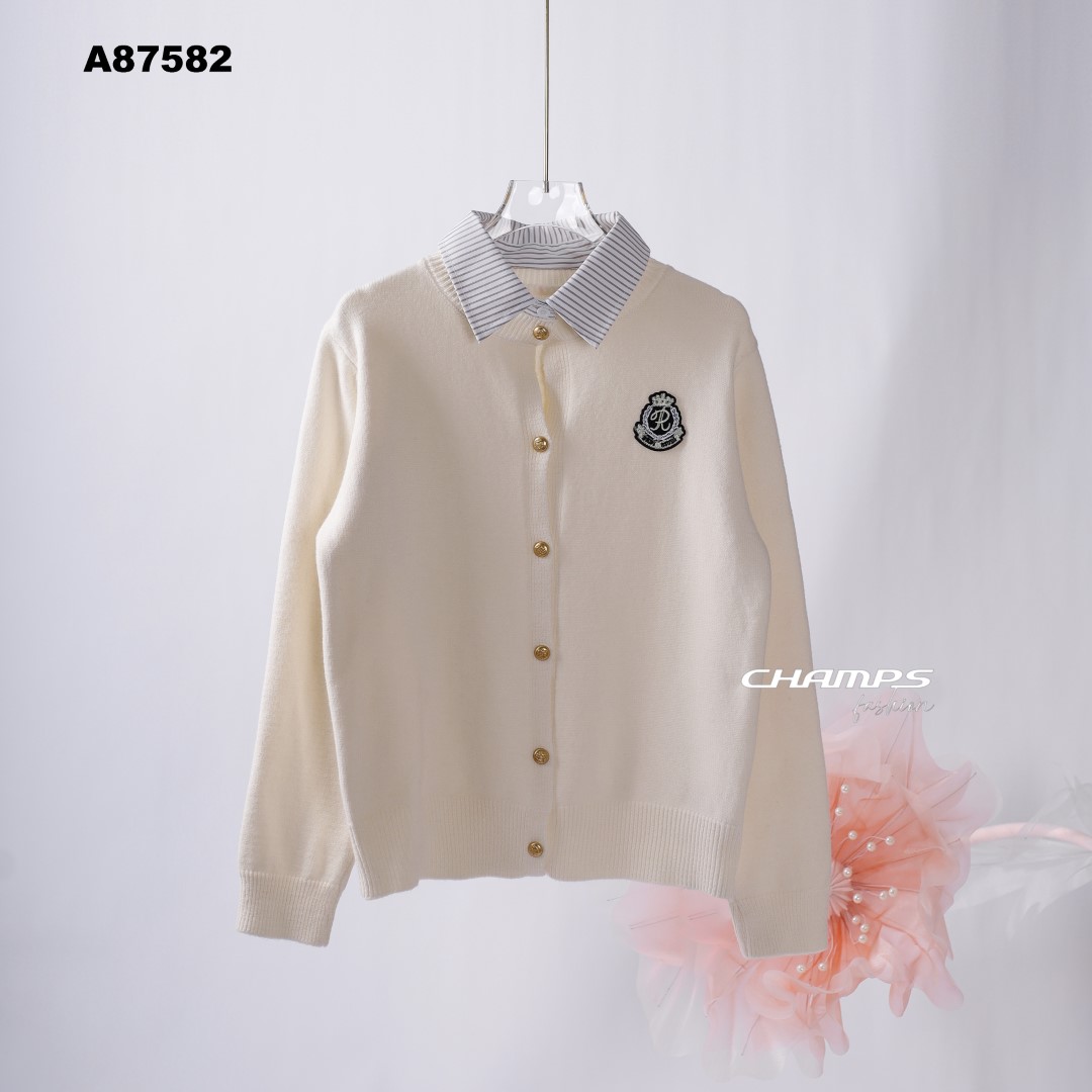 ÁO LEN TRẮNG CỔ SƠ MI 87582