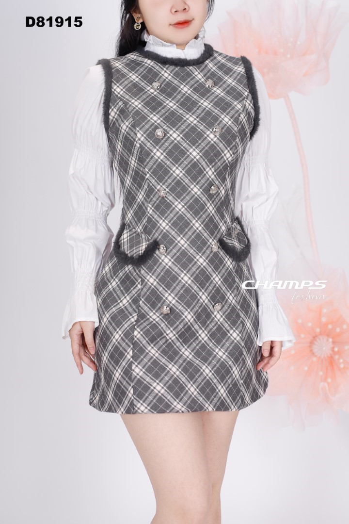 ĐẦM KẺ XÁM 2 MÓN ÁO TRẮNG 81915