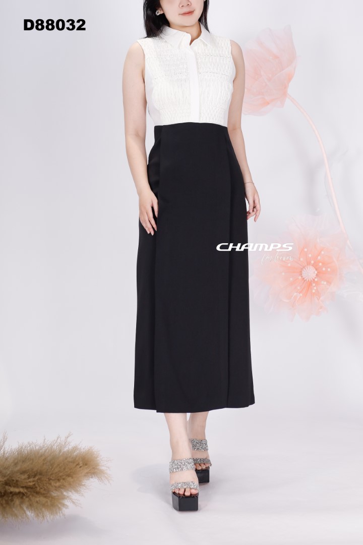 ĐẦM ĐEN DÀI PHỐI TRẮNG CƯỜM 88032