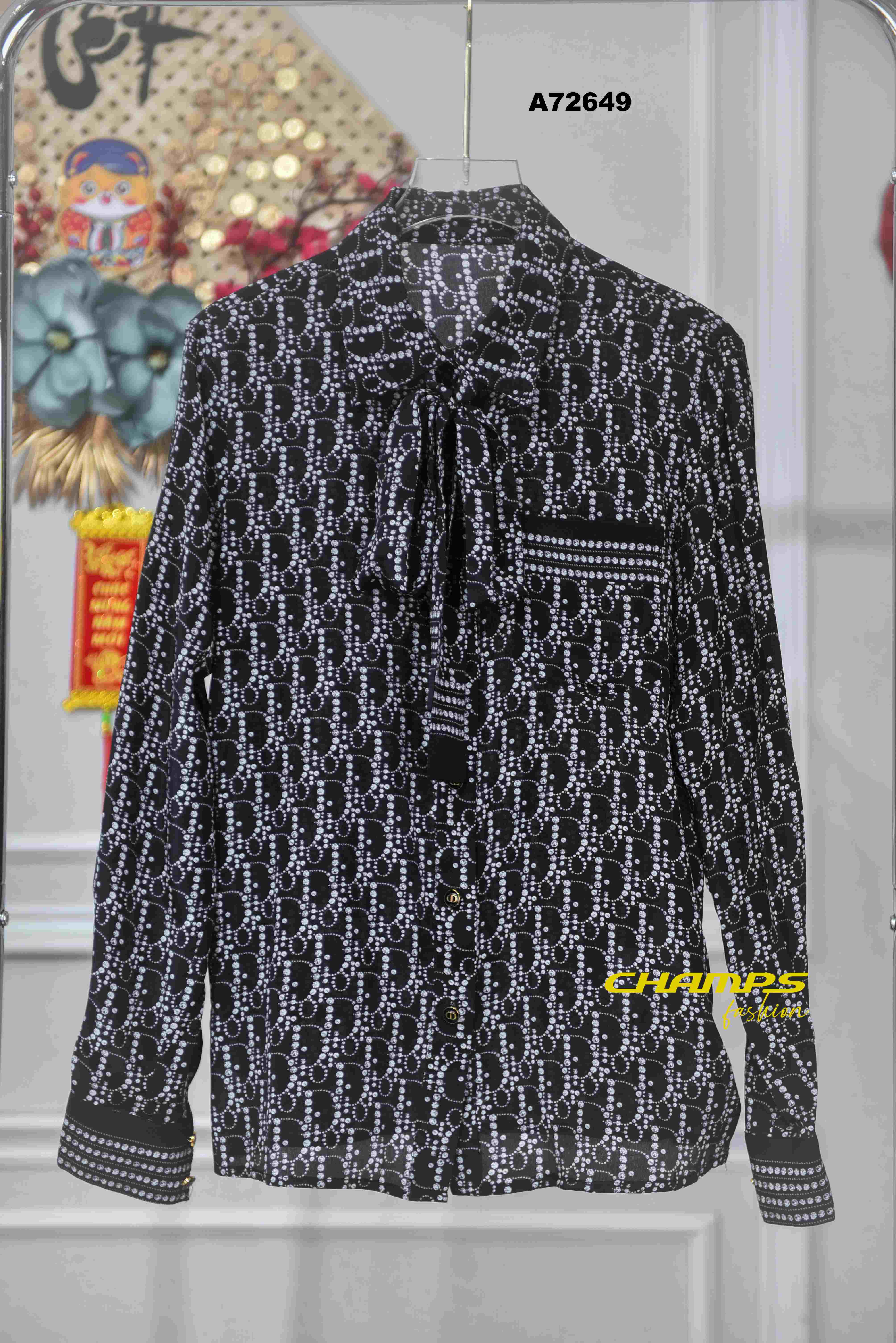 ÁO SƠ MI LỤA DIOR ĐEN +DÂY 72649