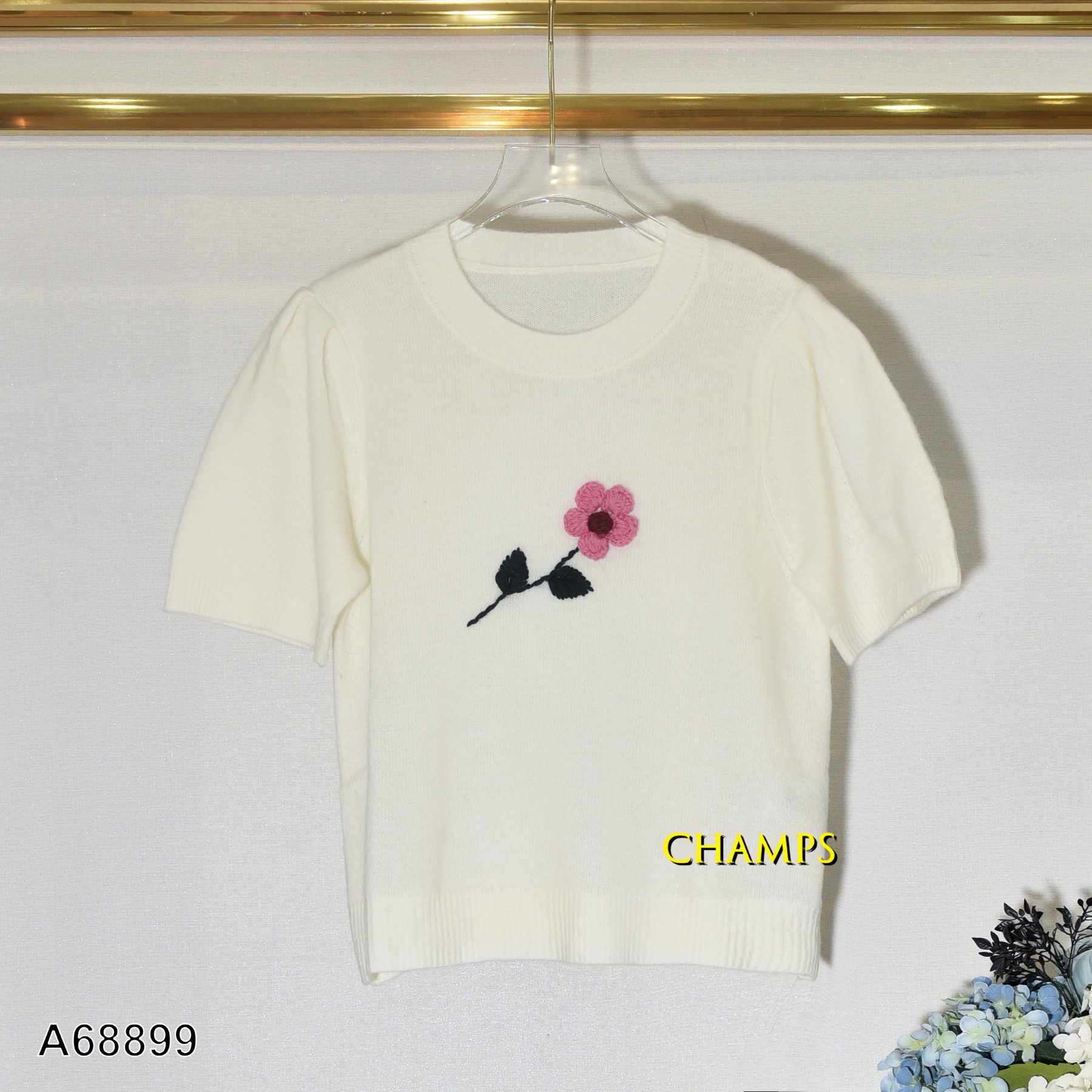 ÁO LEN LÔNG VŨ TRẮNG HOA HỒNG 68899