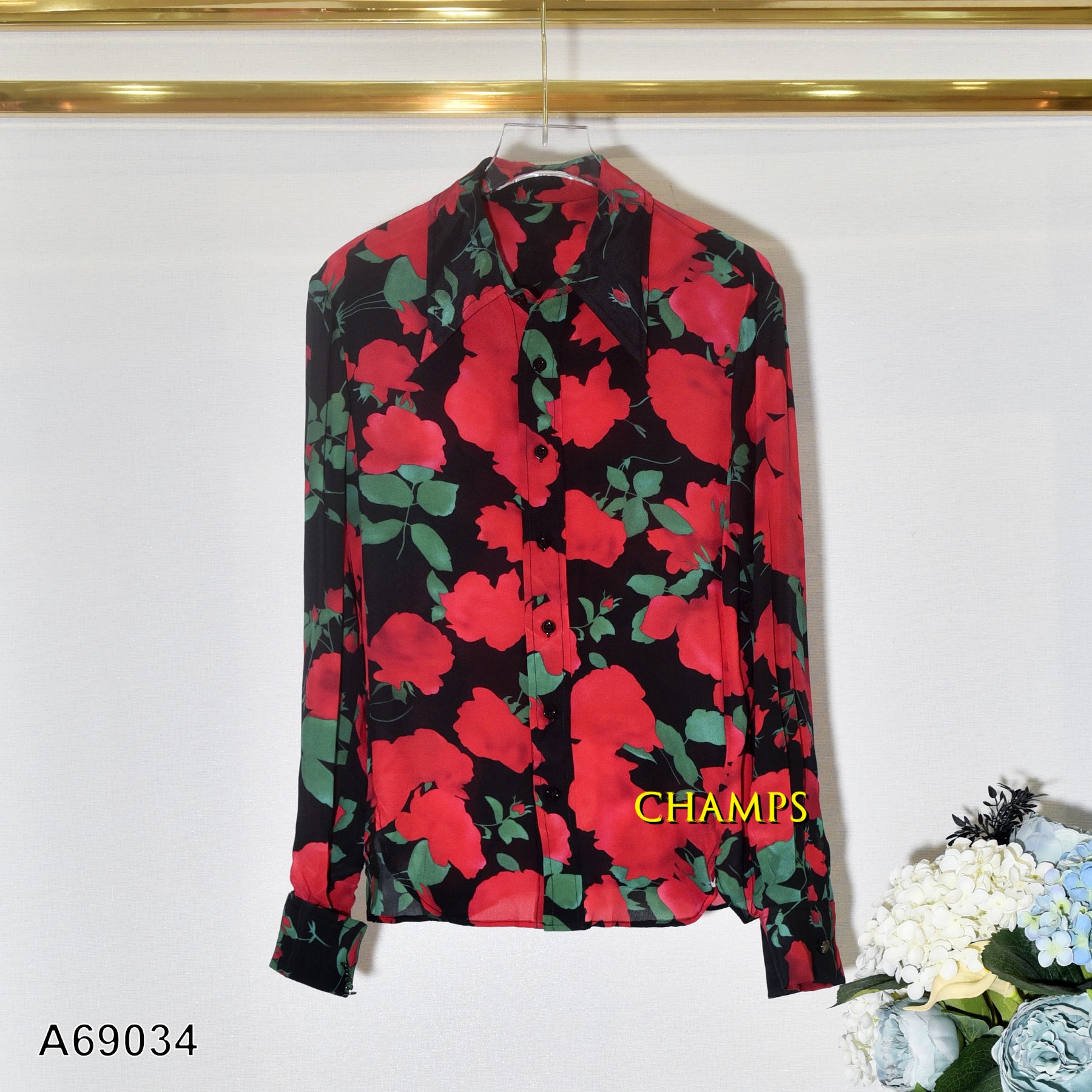 ÁO SƠ MI ĐEN HOA ĐỎ D&GB 69034