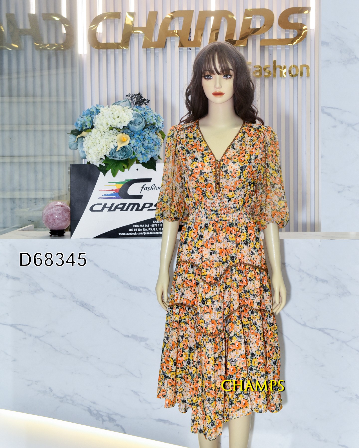 ĐẦM LỤA TƠ HOA NHÍ VÀNG 68345
