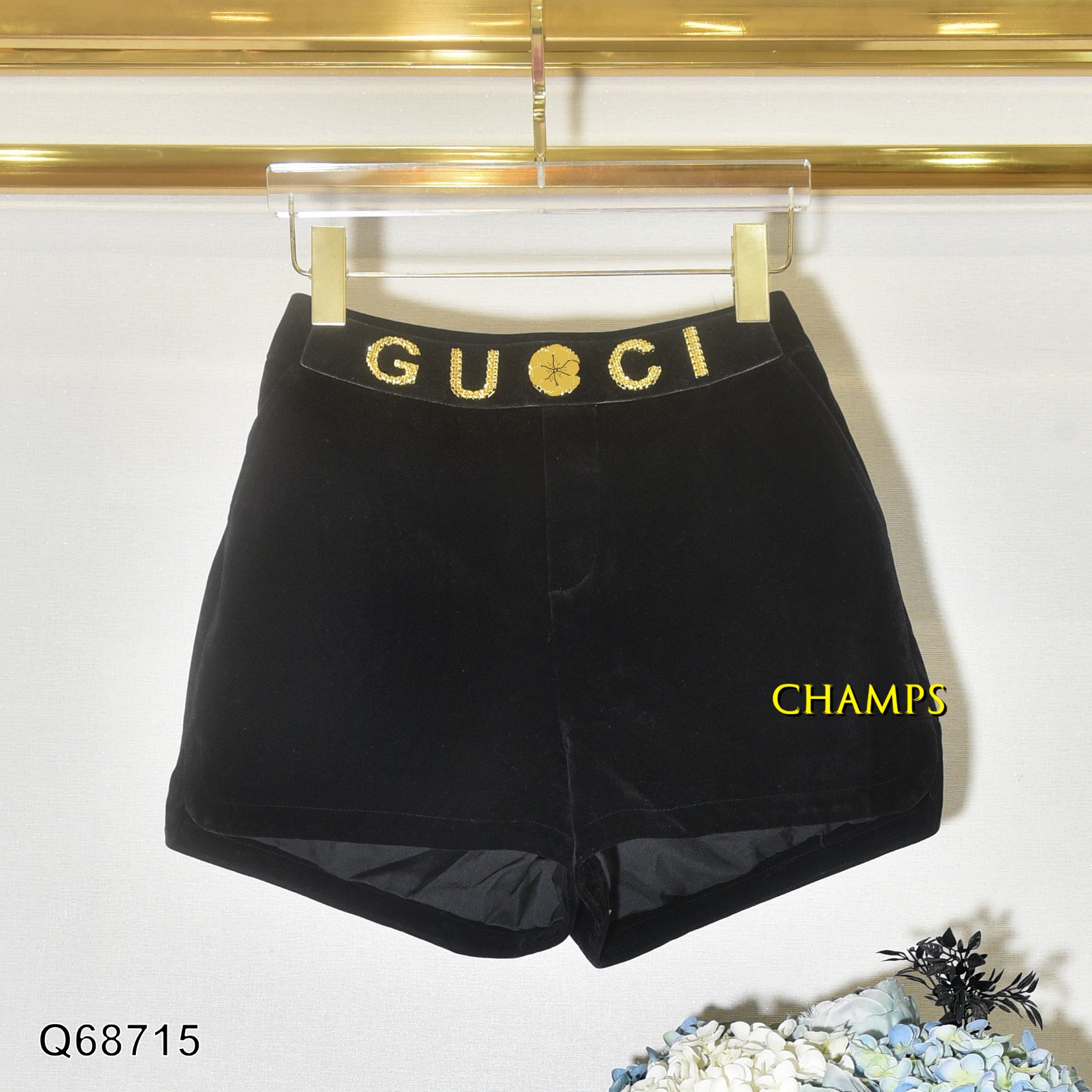 QUẦN SHORT NHUNG ĐEN GUCCI VÀNG 68715