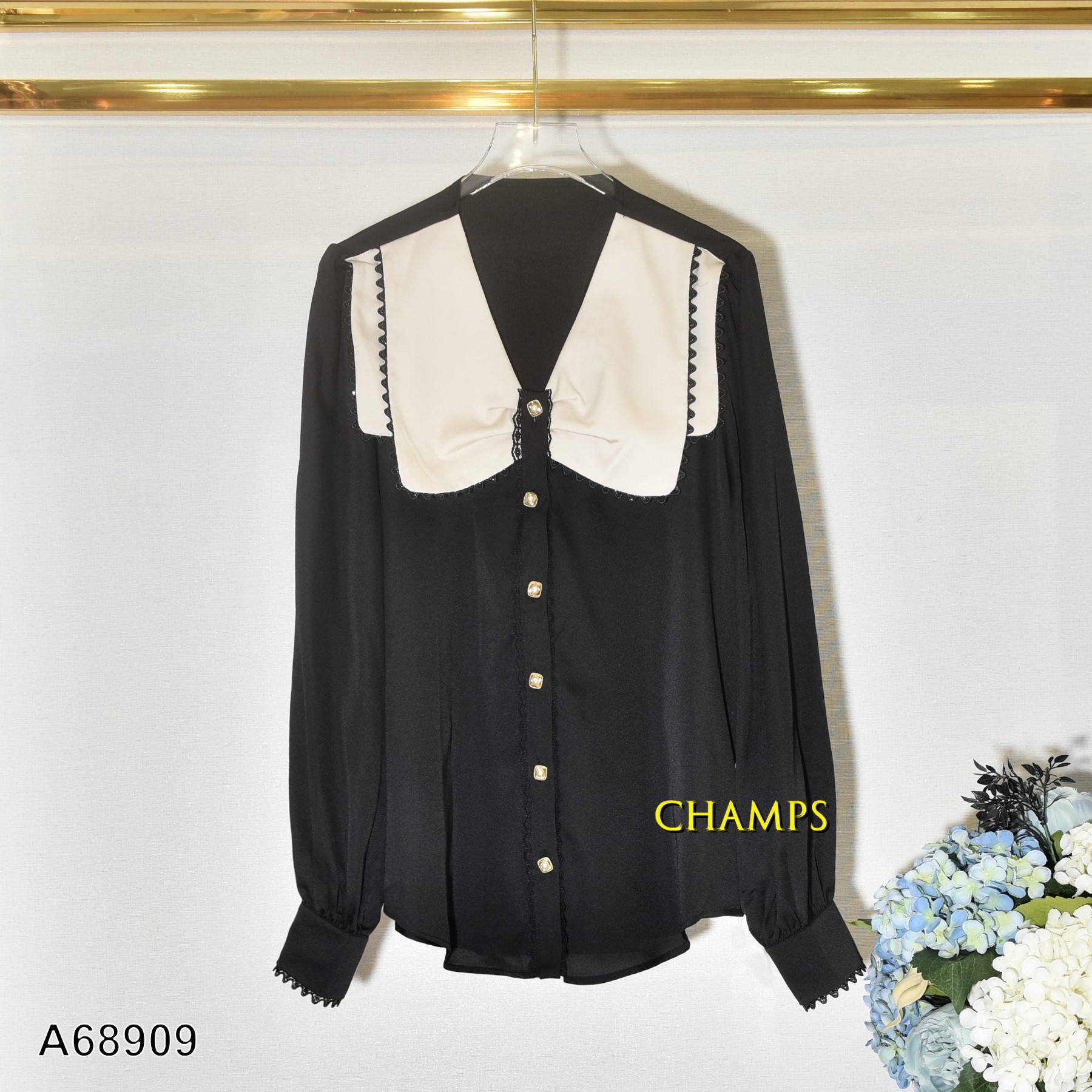 ÁO LỤA ĐEN PHỐI KEM 68909