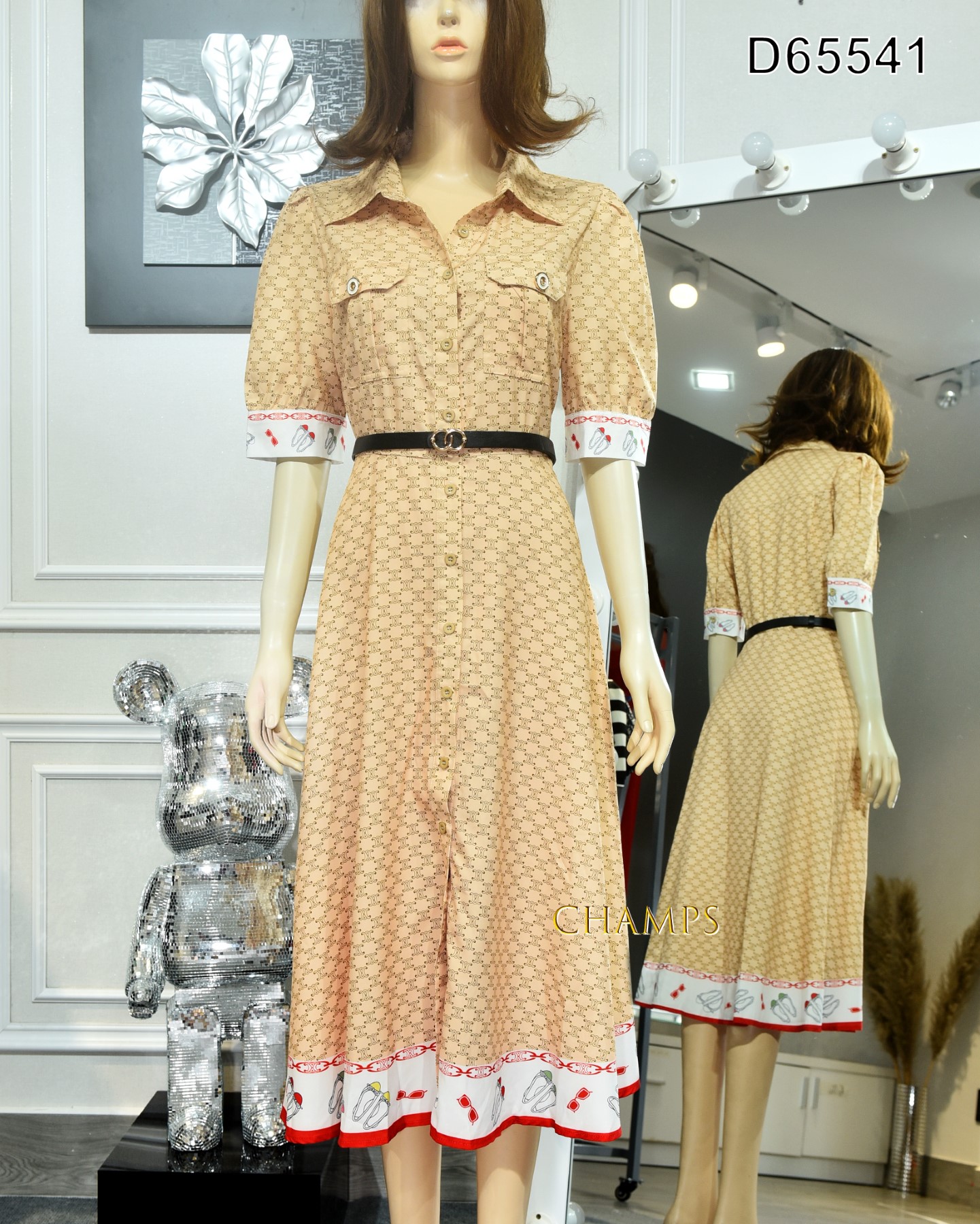 ĐẦM SƠ MI LỤA NÂU+DN 65541