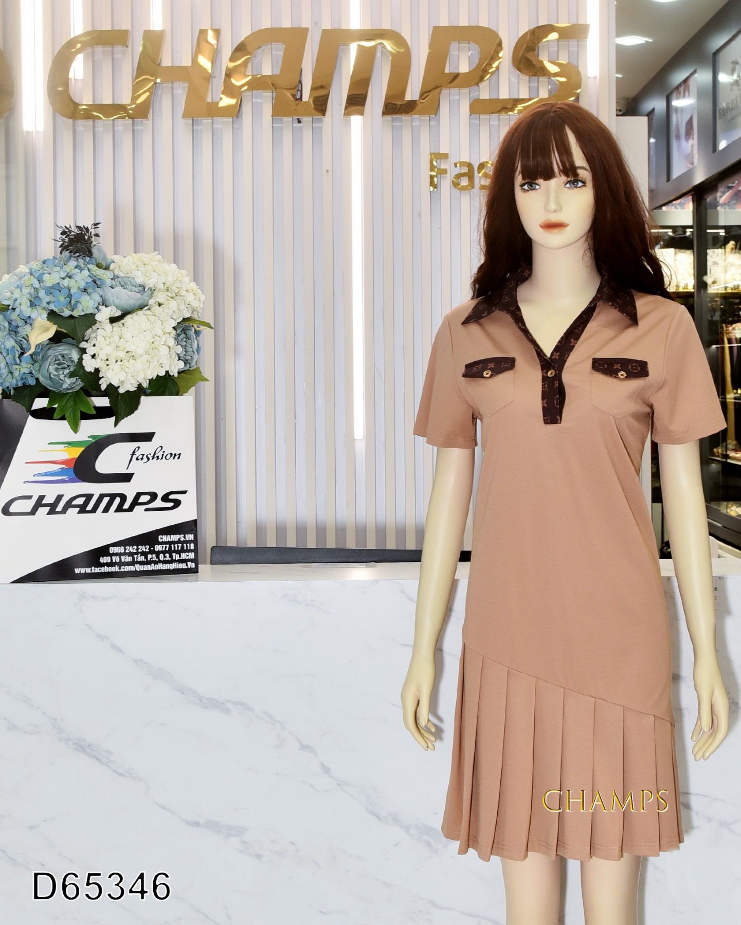 ĐẦM THUN NÂU BÉO LV NÂU 65346