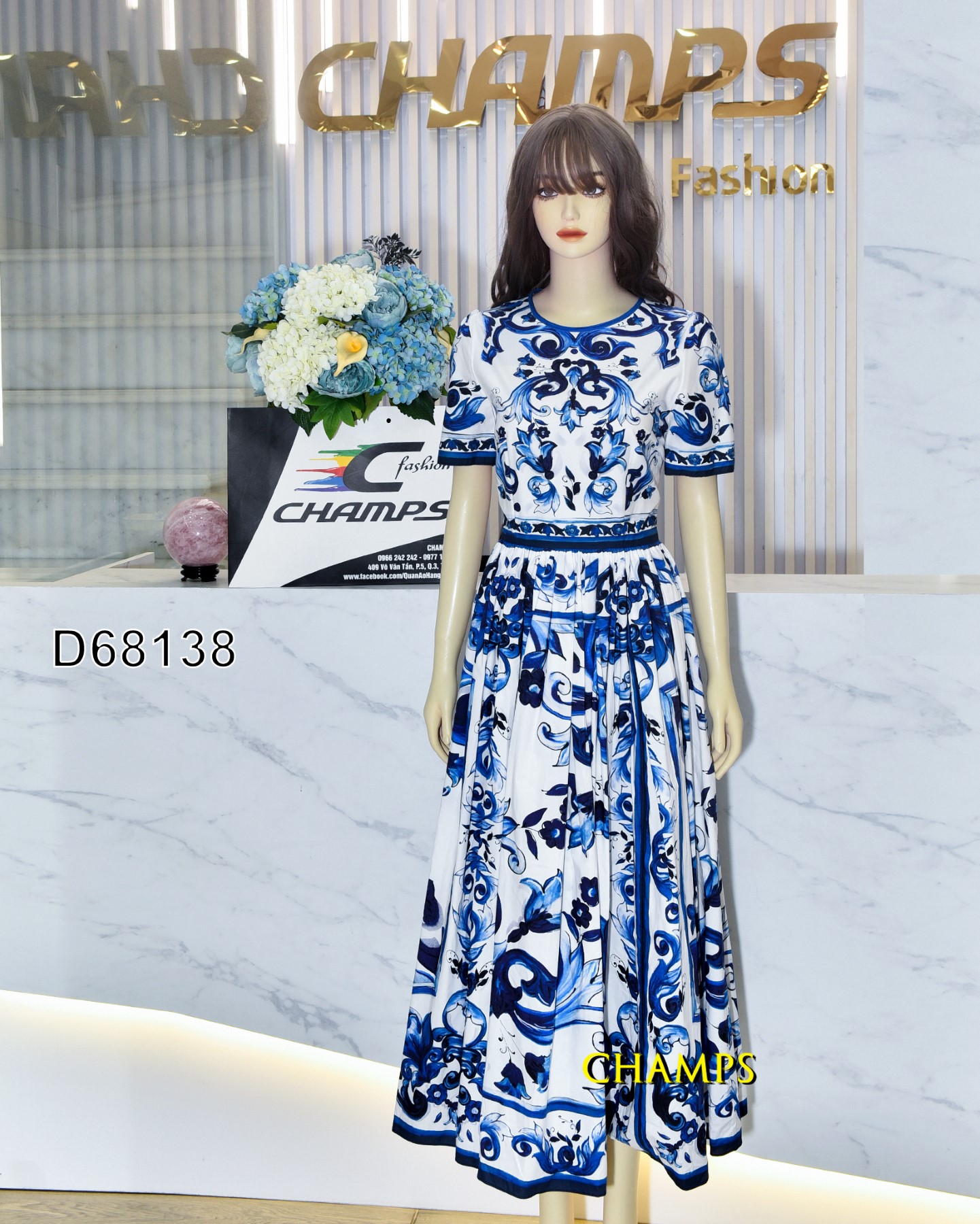 ĐẦM XANH HOA VĂN D&G 68138