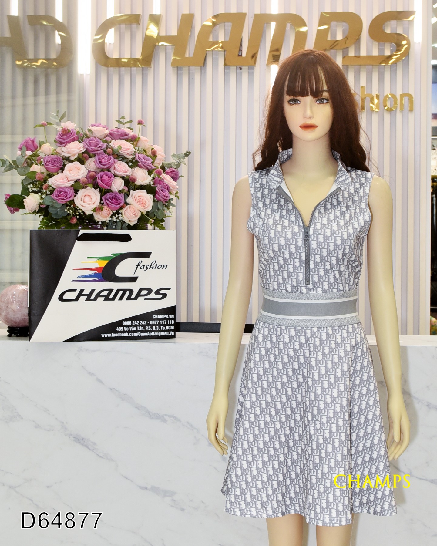 ĐẦM DIOR XÁM THUN XỐP 64877