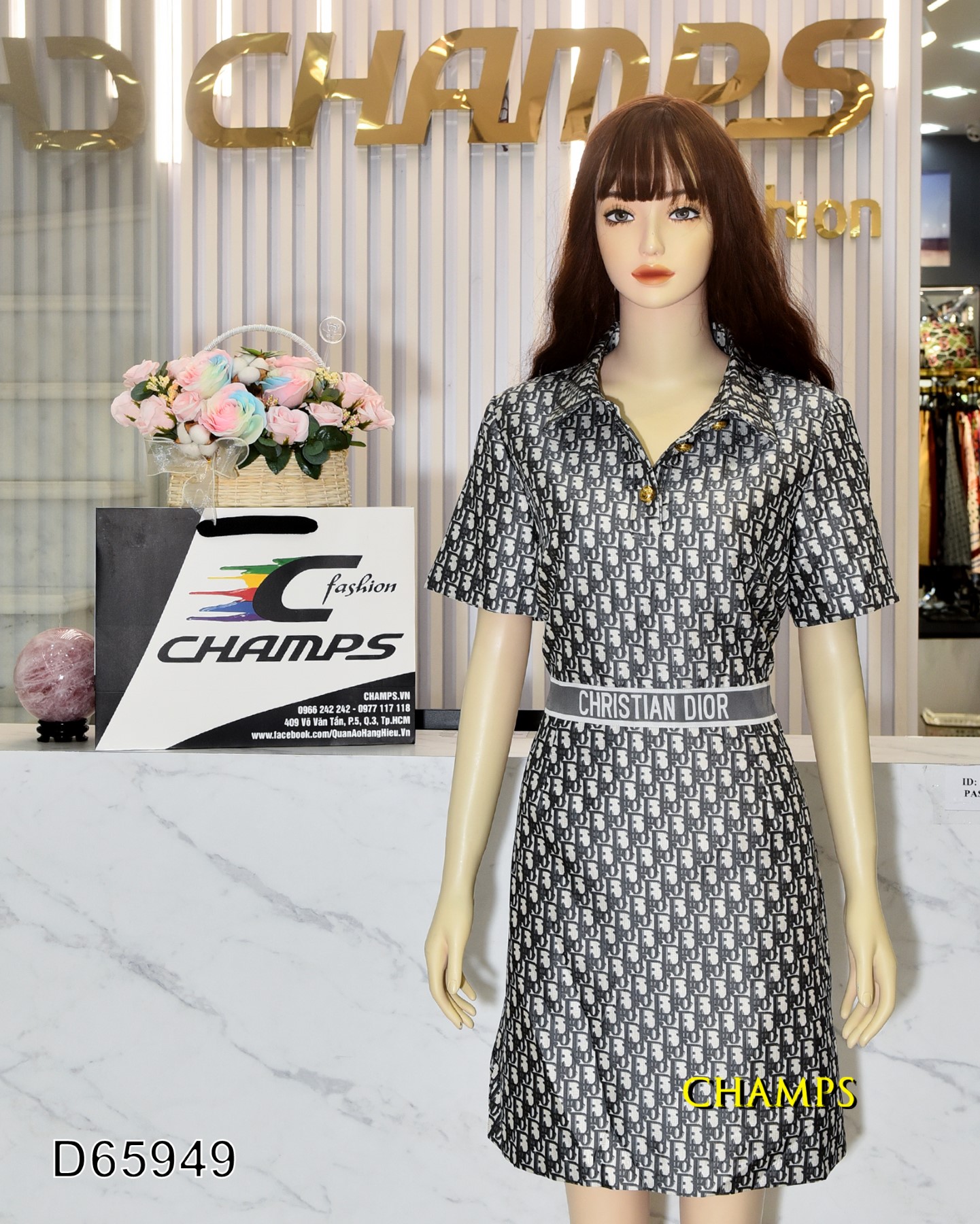 ĐẦM XÁM DIOR CỔ SƠ MI 65949