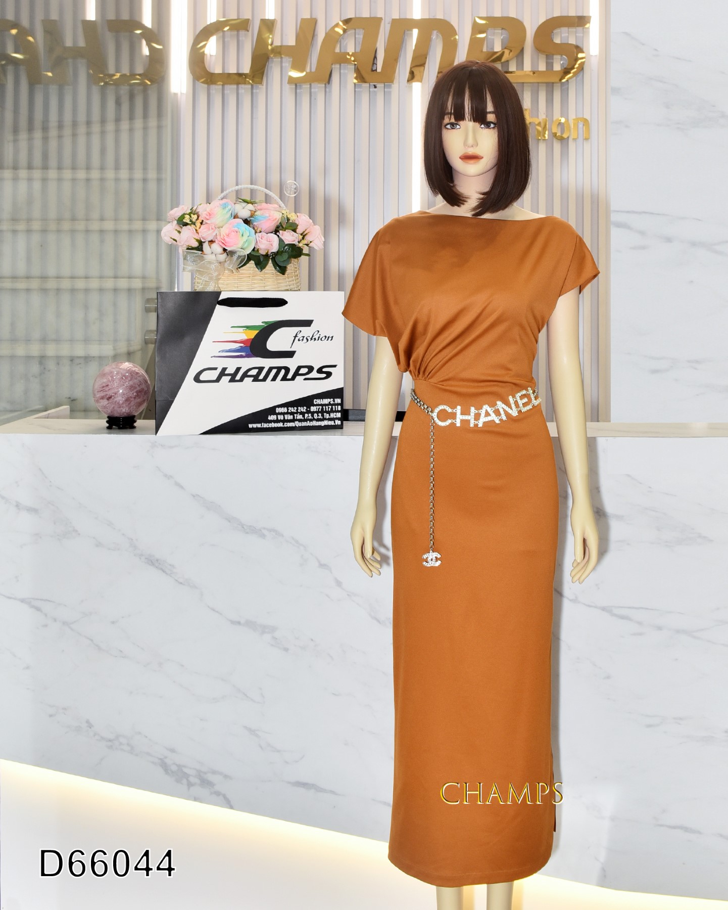 ĐẦM THUN NÂU DÀI +DN 66044