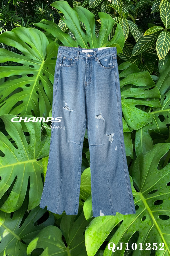 QUẦN JEAN BASS XANH RACH 101252
