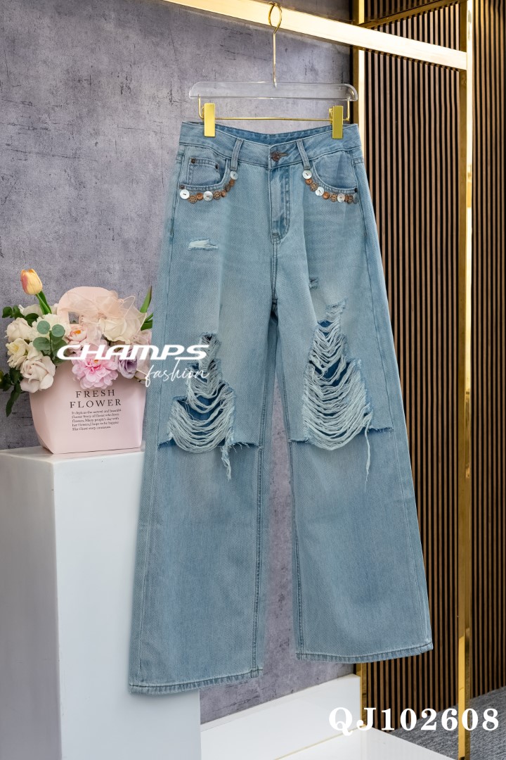 QUẦN JEAN SUÔN XANH RÁCH 102608