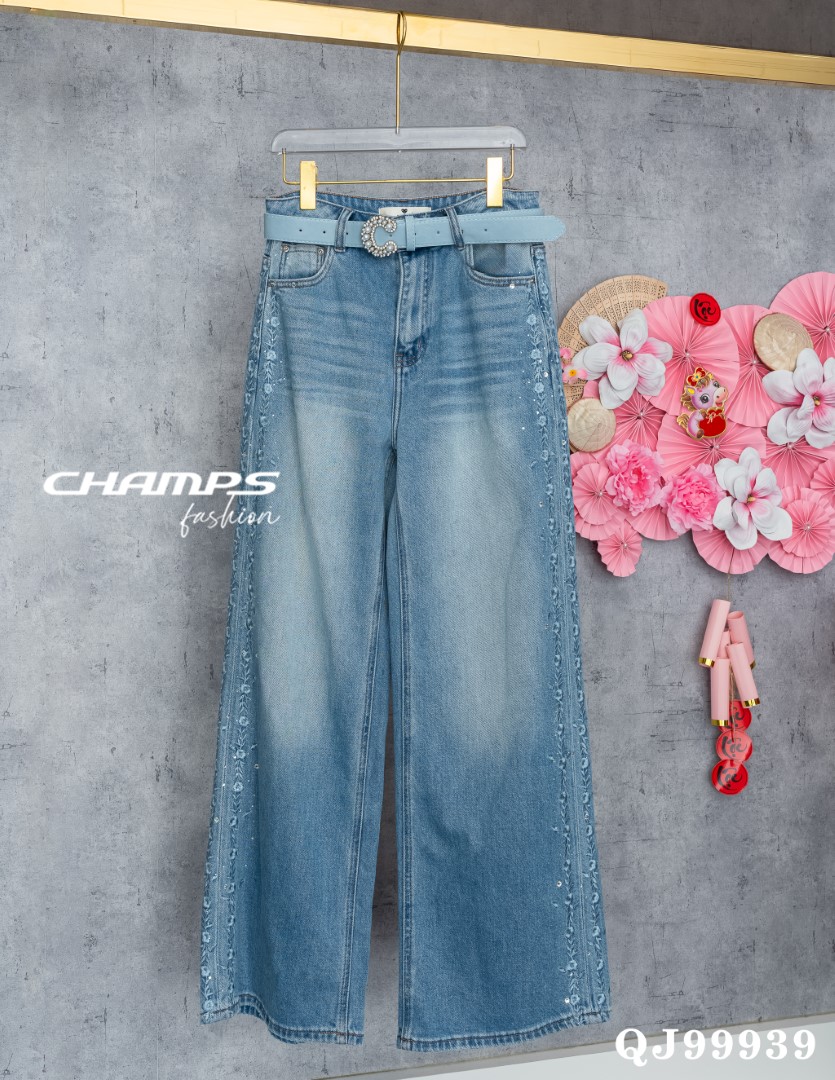 QUẦN JEAN SUÔN THÊU BÊN HOA DN 99939
