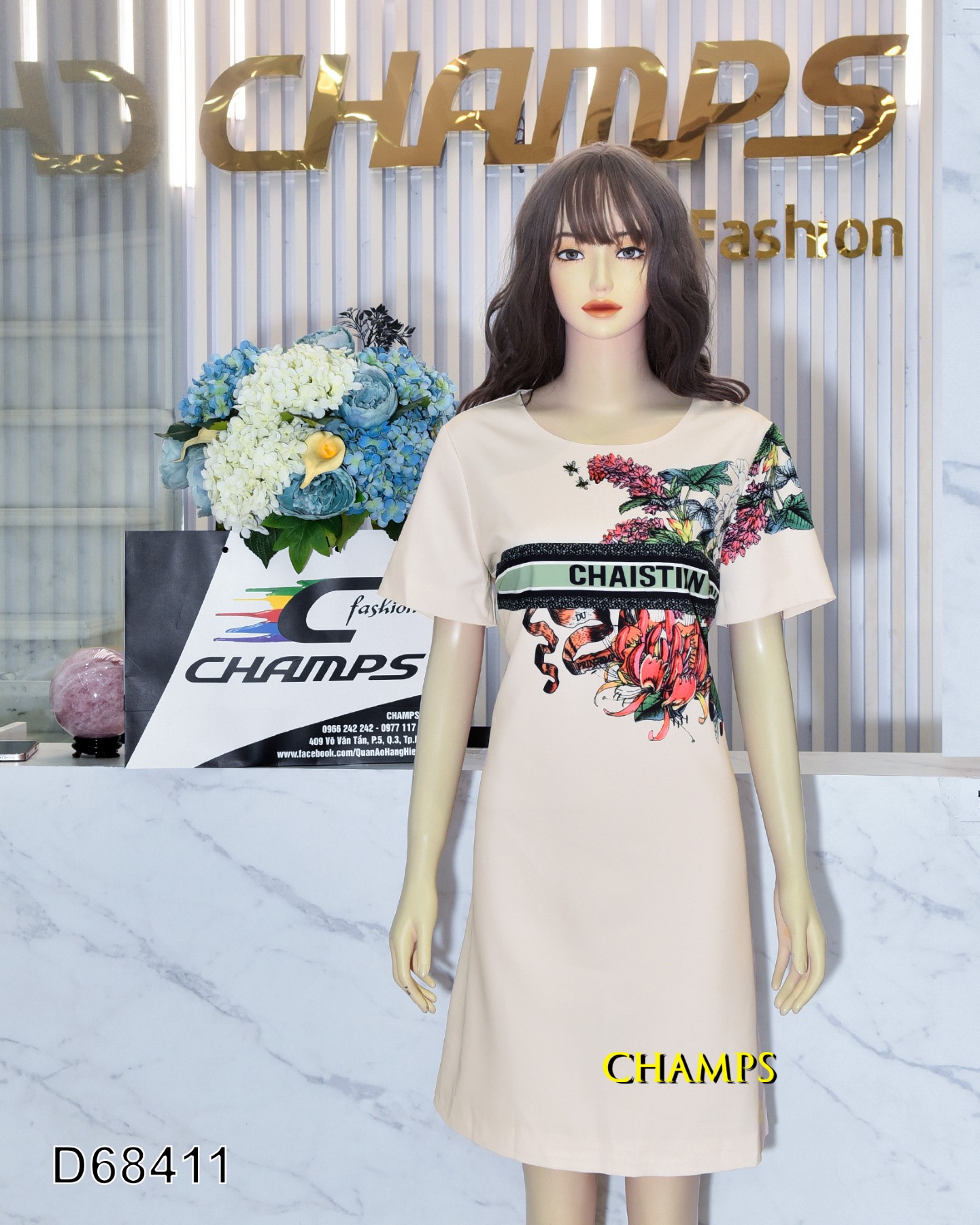 ĐẦM SUÔN KEM DIOR HOA TIẾT 68411