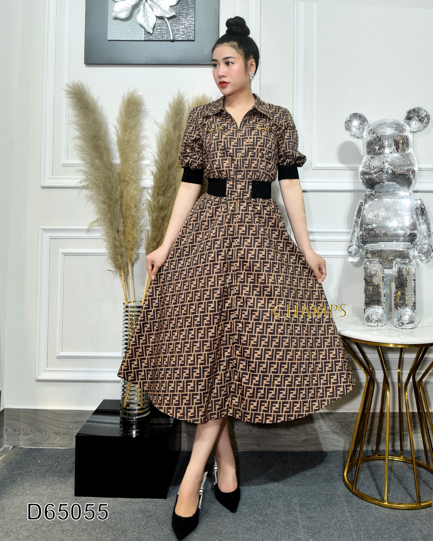 ĐẦM LỤA NÂU FENDI 65055