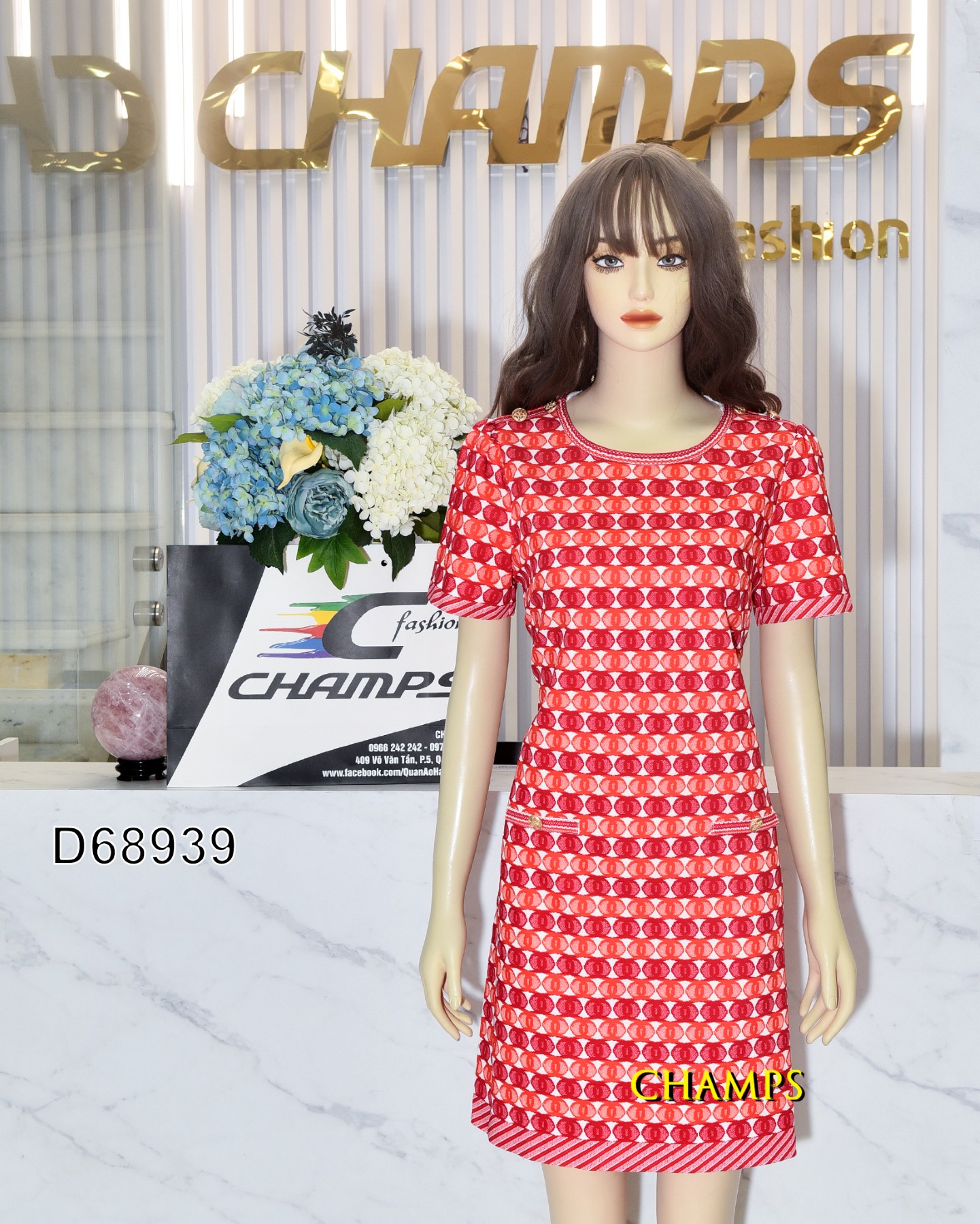 ĐẦM SUÔN CHANEL ĐỎ CAM 68939