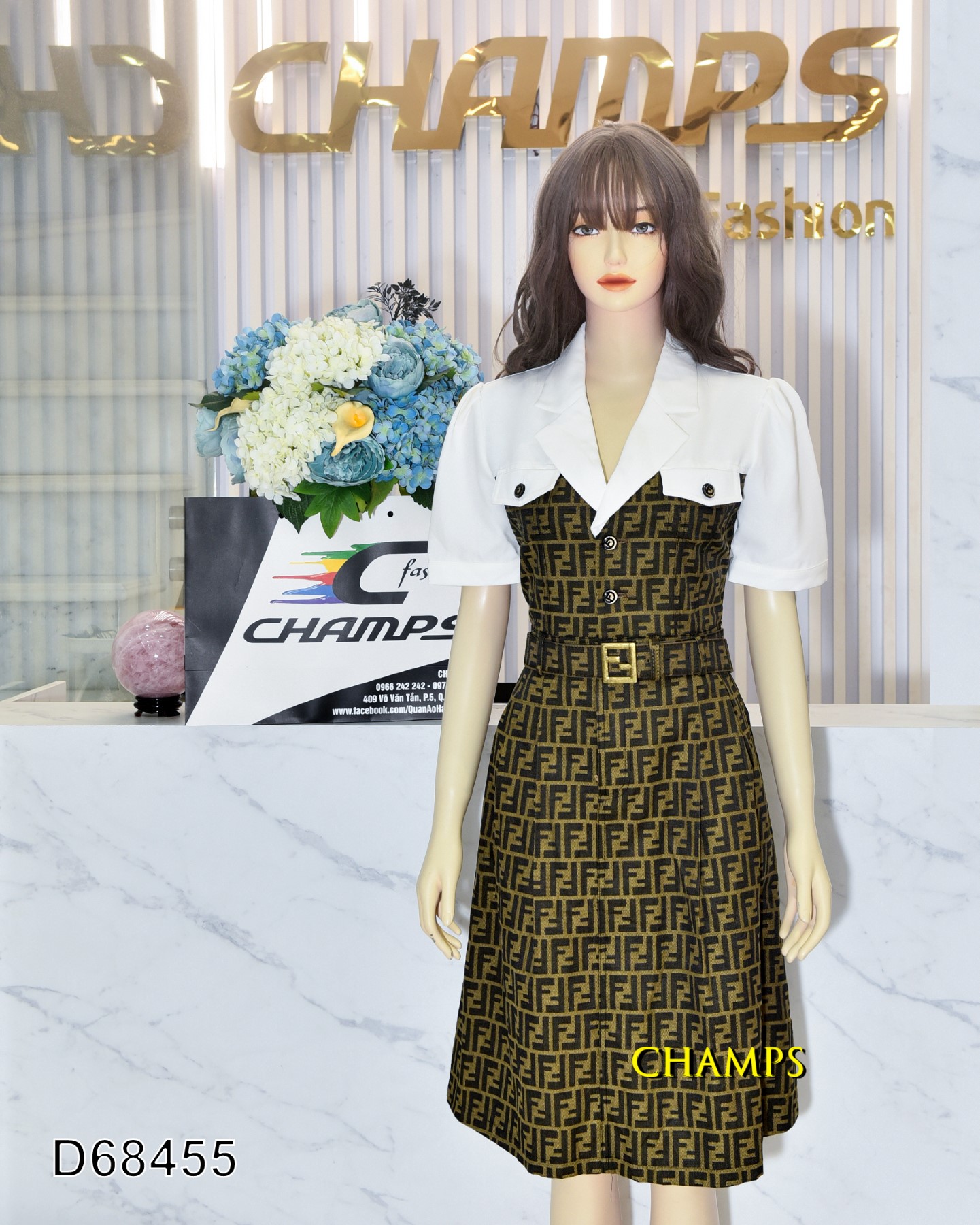 ĐẦM FENDI NÂU PHỐI SƠ MI +DN 68455