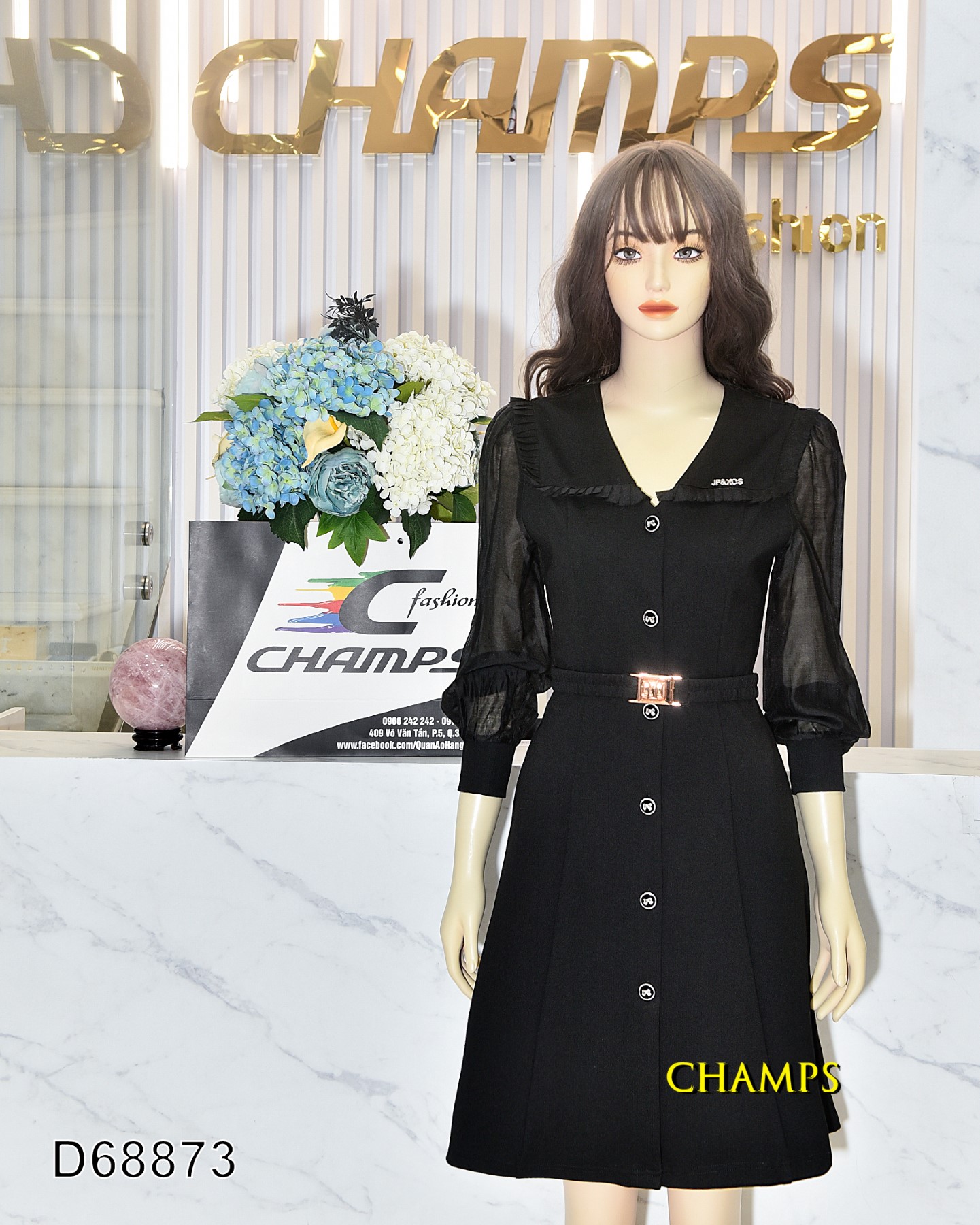 ĐẦM ĐEN TAY LỤA +DN 68873