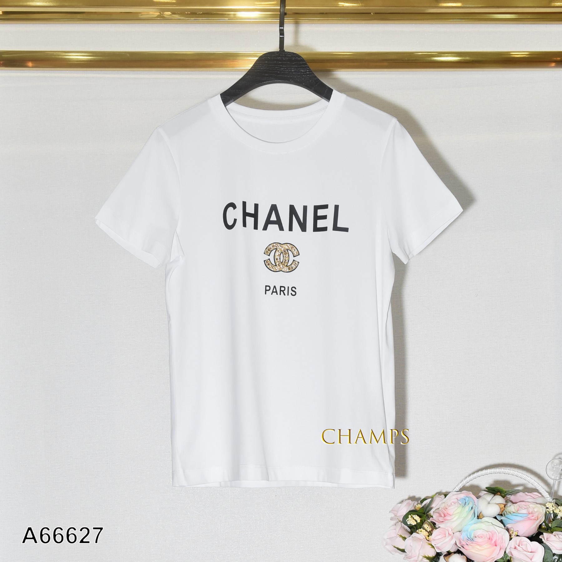 ÁO THUN TRẮNG CHANEL CƯỜM 66627