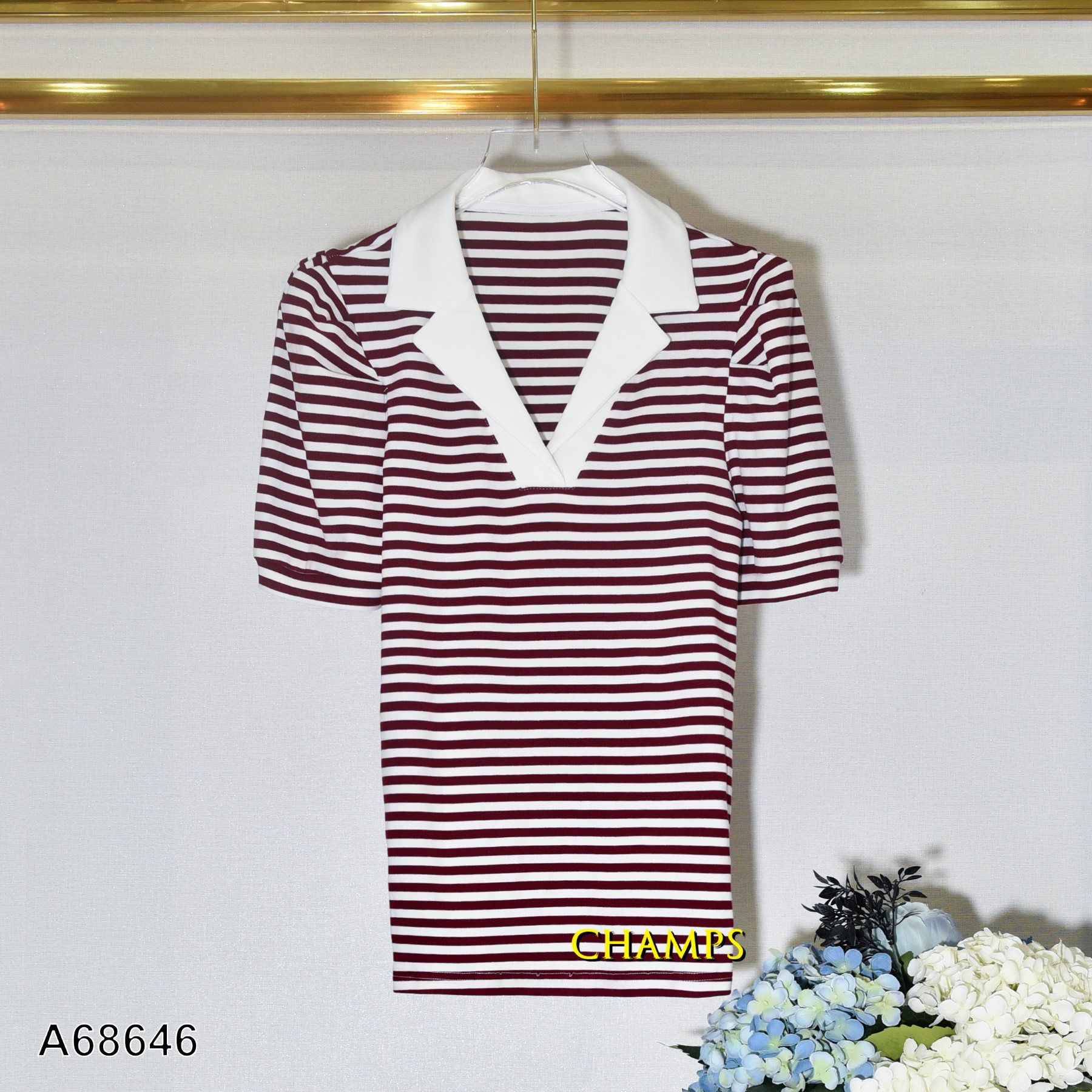 ÁO THUN KẺ SỌC ĐỎ CỔ BẺ 68646