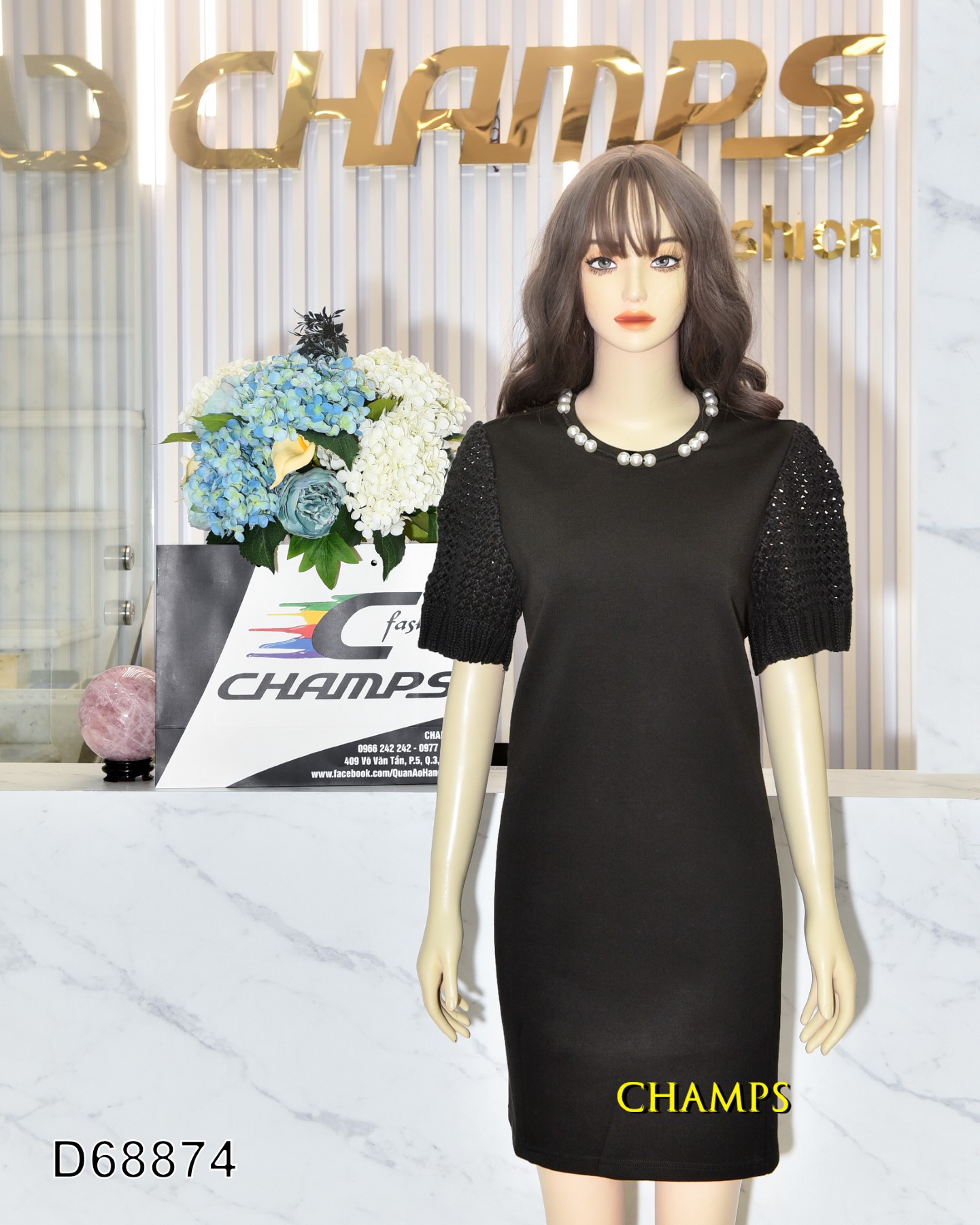 ĐẦM XỐP ĐEN CỔ HẠT BẸT 68874