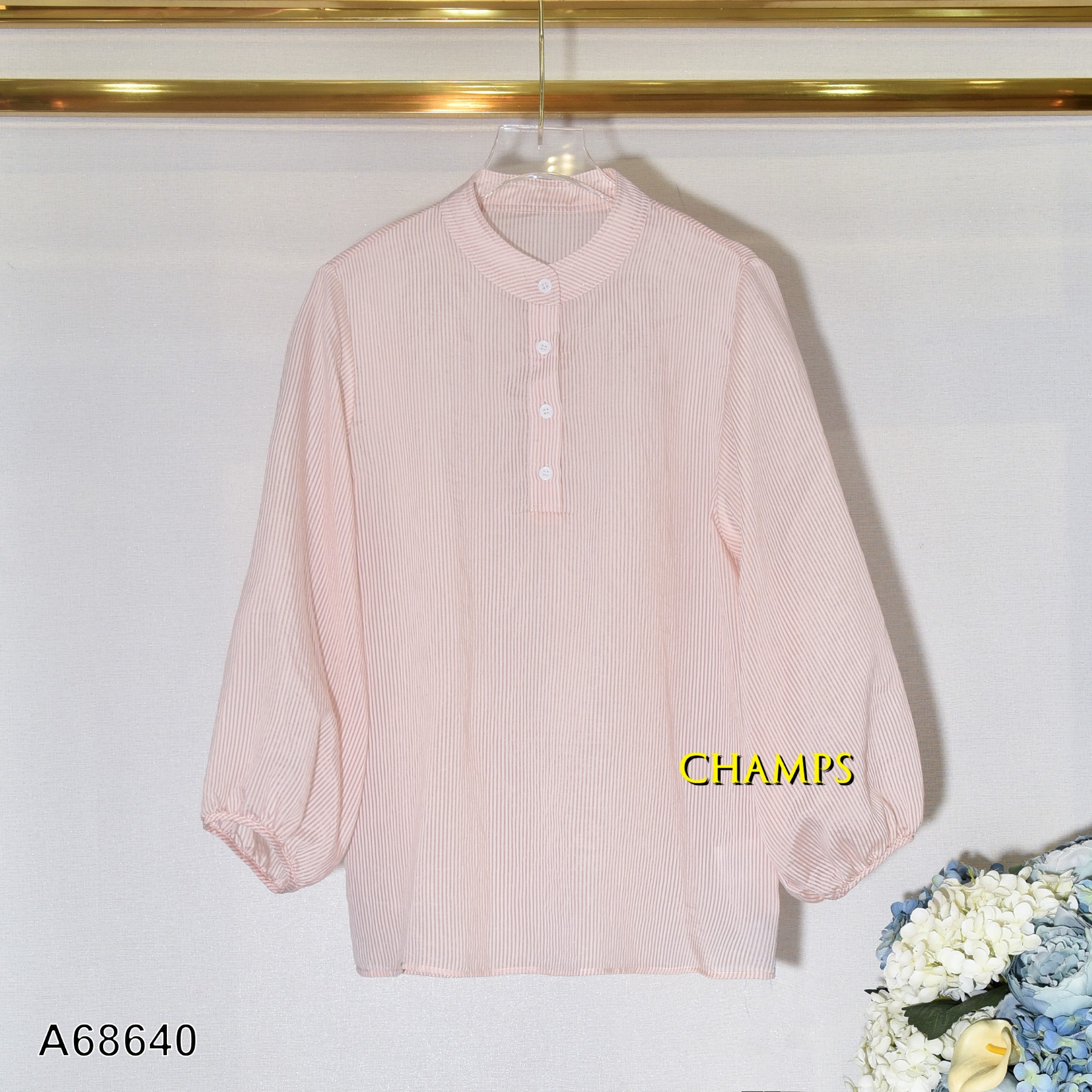 ÁO SƠ MI HỒNG KẺ CỔ TRỤ +LÓT 68640