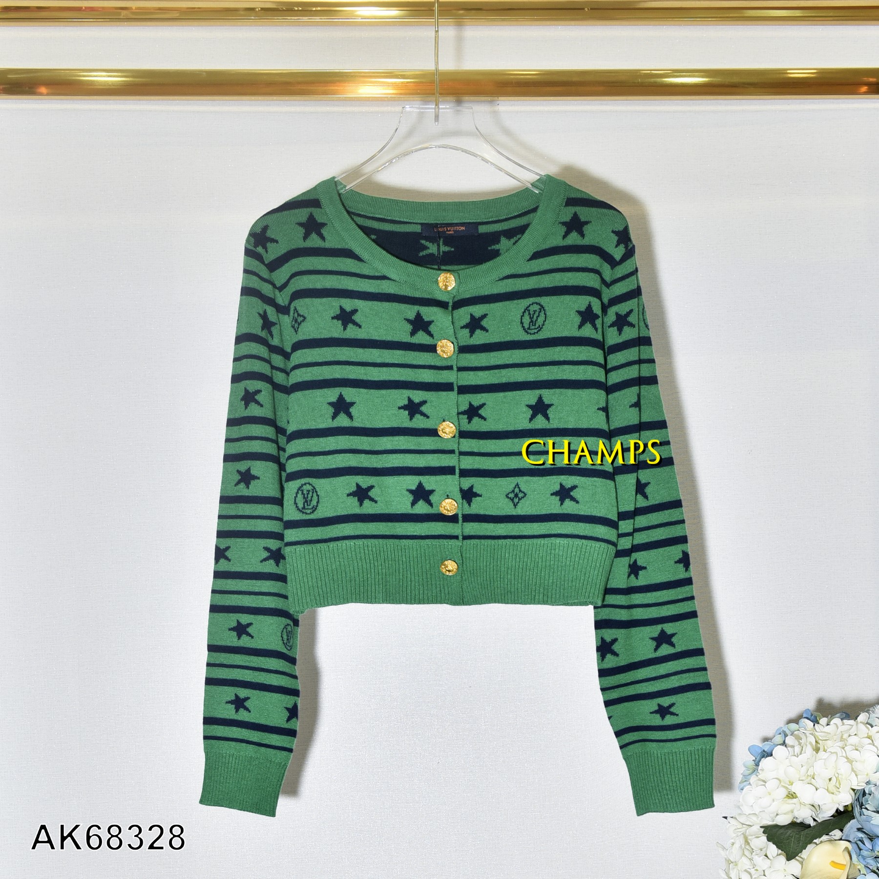 ÁO KHOÁC LEN LV KẺ XANH 68328