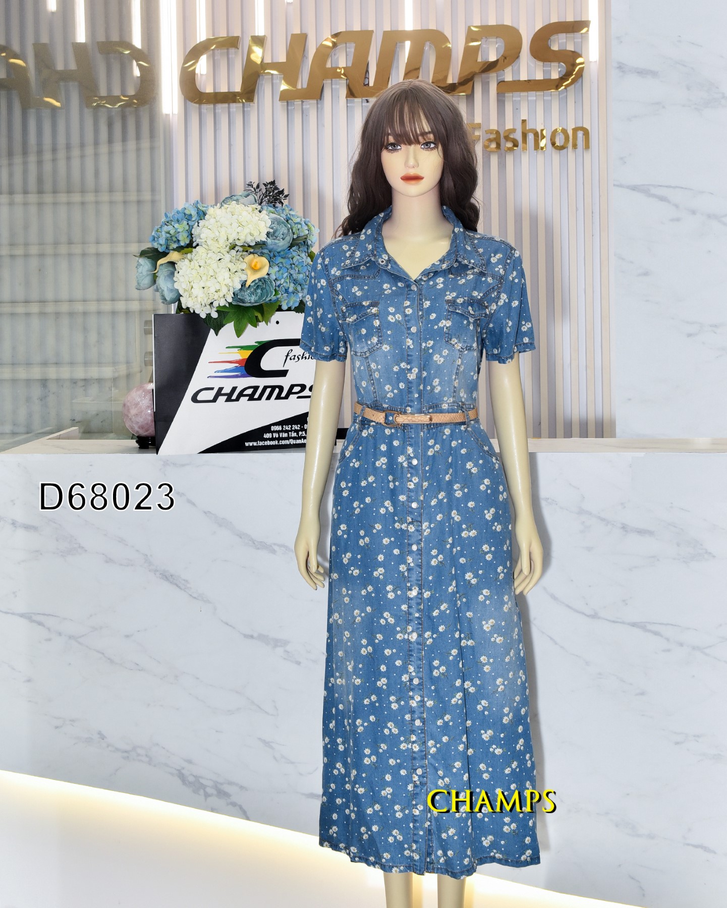 ĐẦM JEAN XANH MỀM DÀI HOA NHÍ 68023