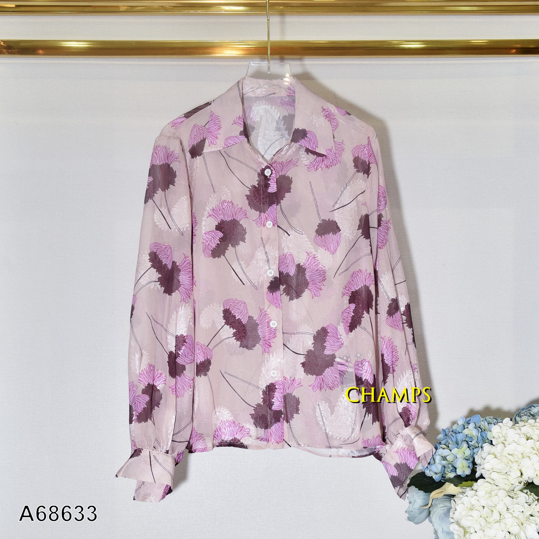 ÁO SƠ MI TƠ LỤA KEM HOA TÍM 68633