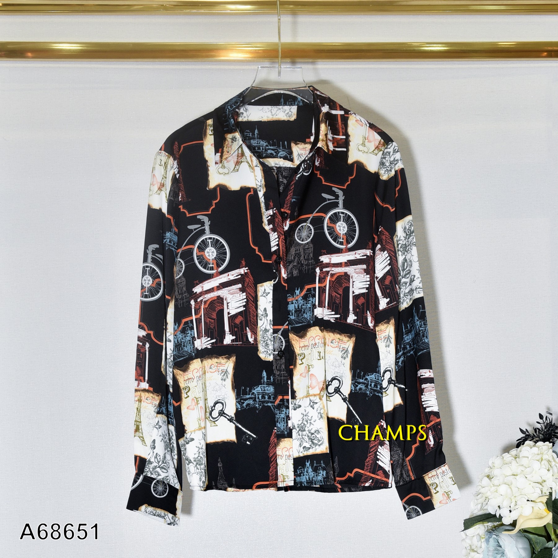 ÁO SƠ MI LỤA ĐEN HÌNH 68651