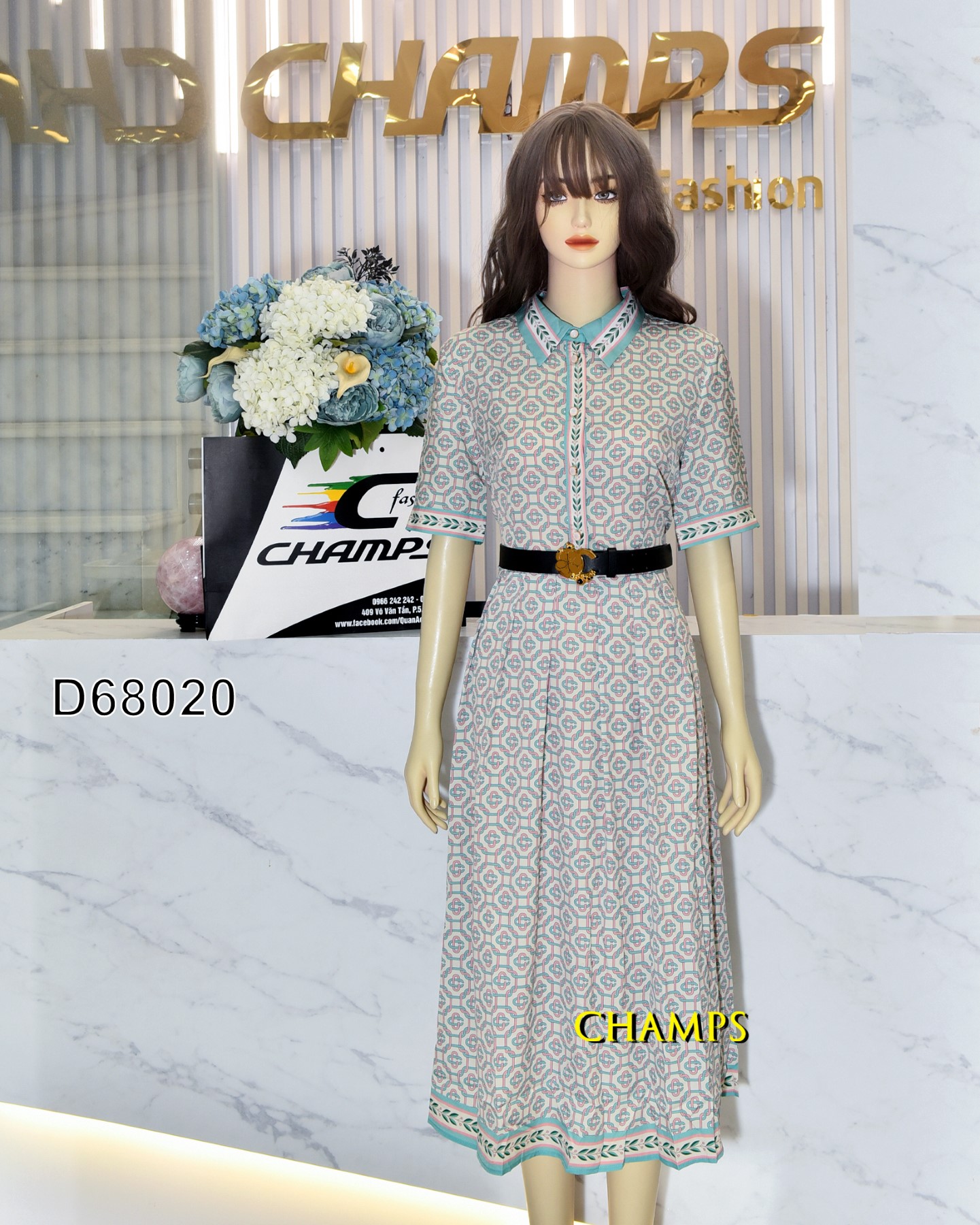 ĐẦM LỤA XANH XẾP LY +DN 68020