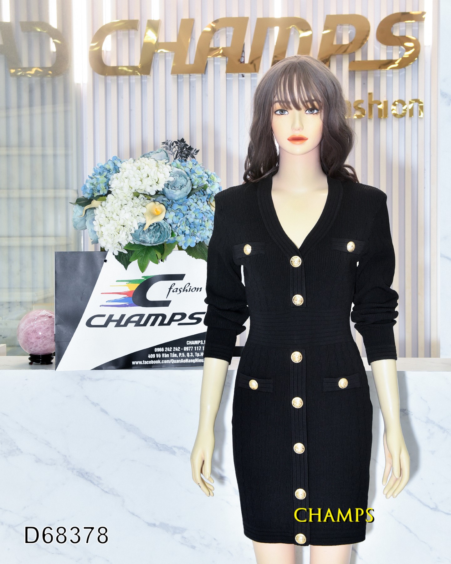 ĐẦM LEN ĐEN TAY DÀI 68378