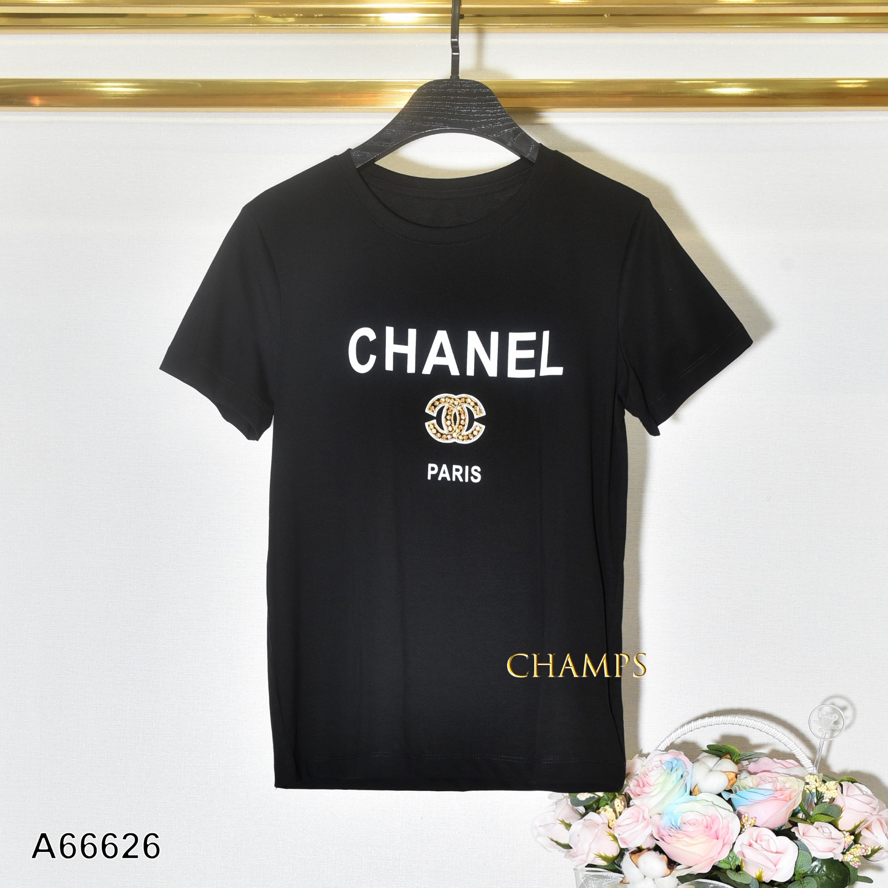 ÁO THUN ĐEN CHANEL CƯỜM 66626