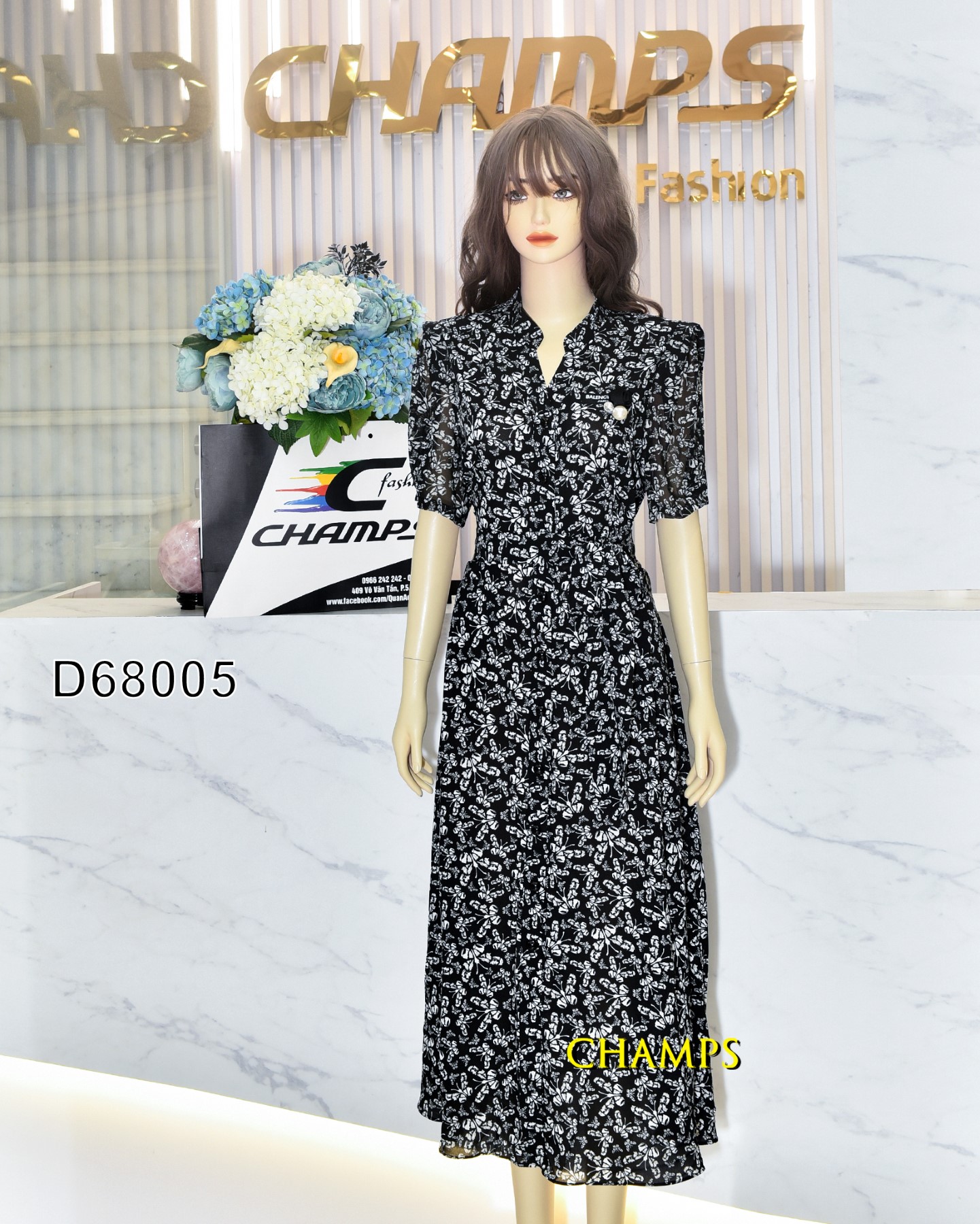 ĐẦM LỤA ĐEN NƠ +DN 68005