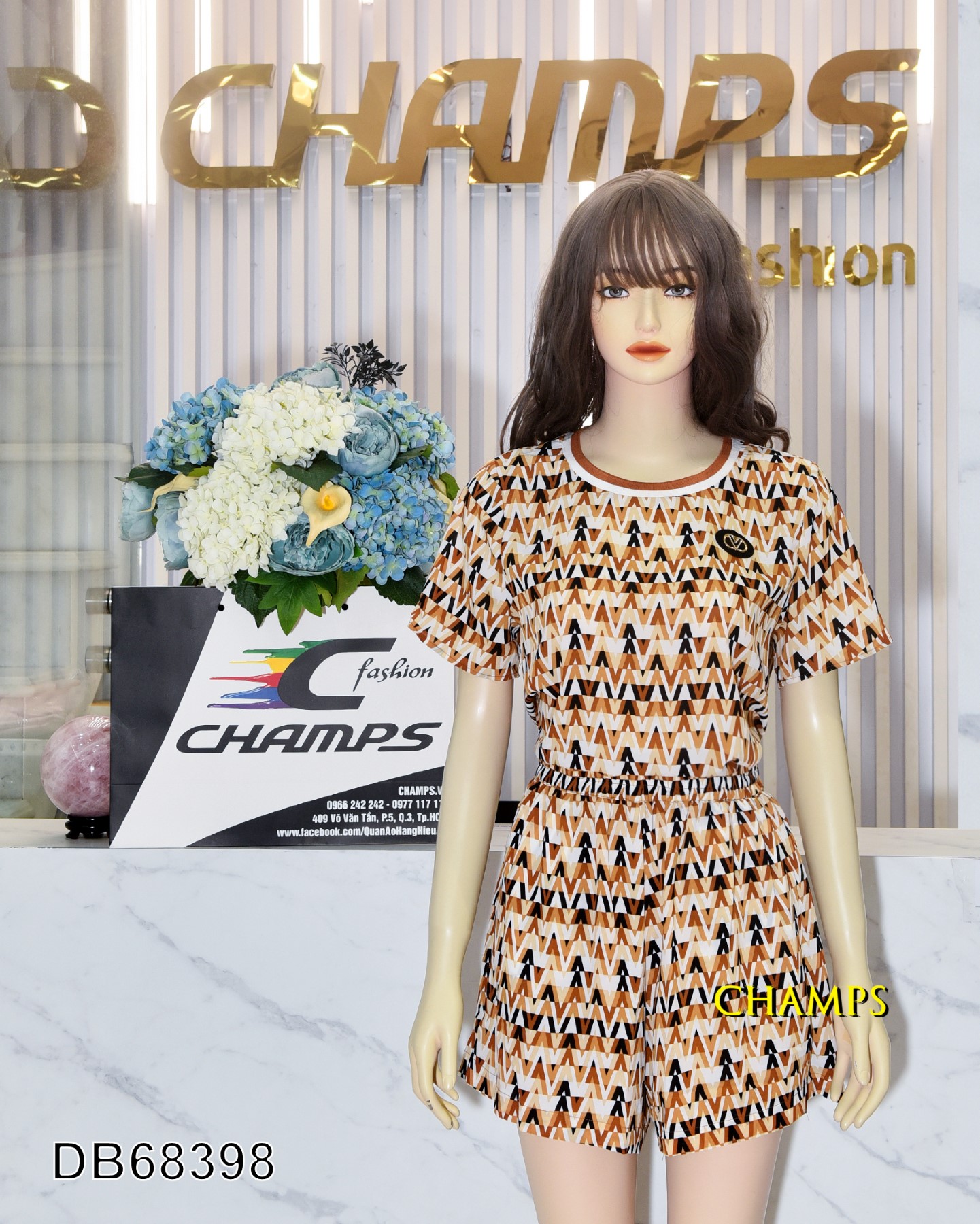 BỘ LỤA SHORT NÂU V 68398