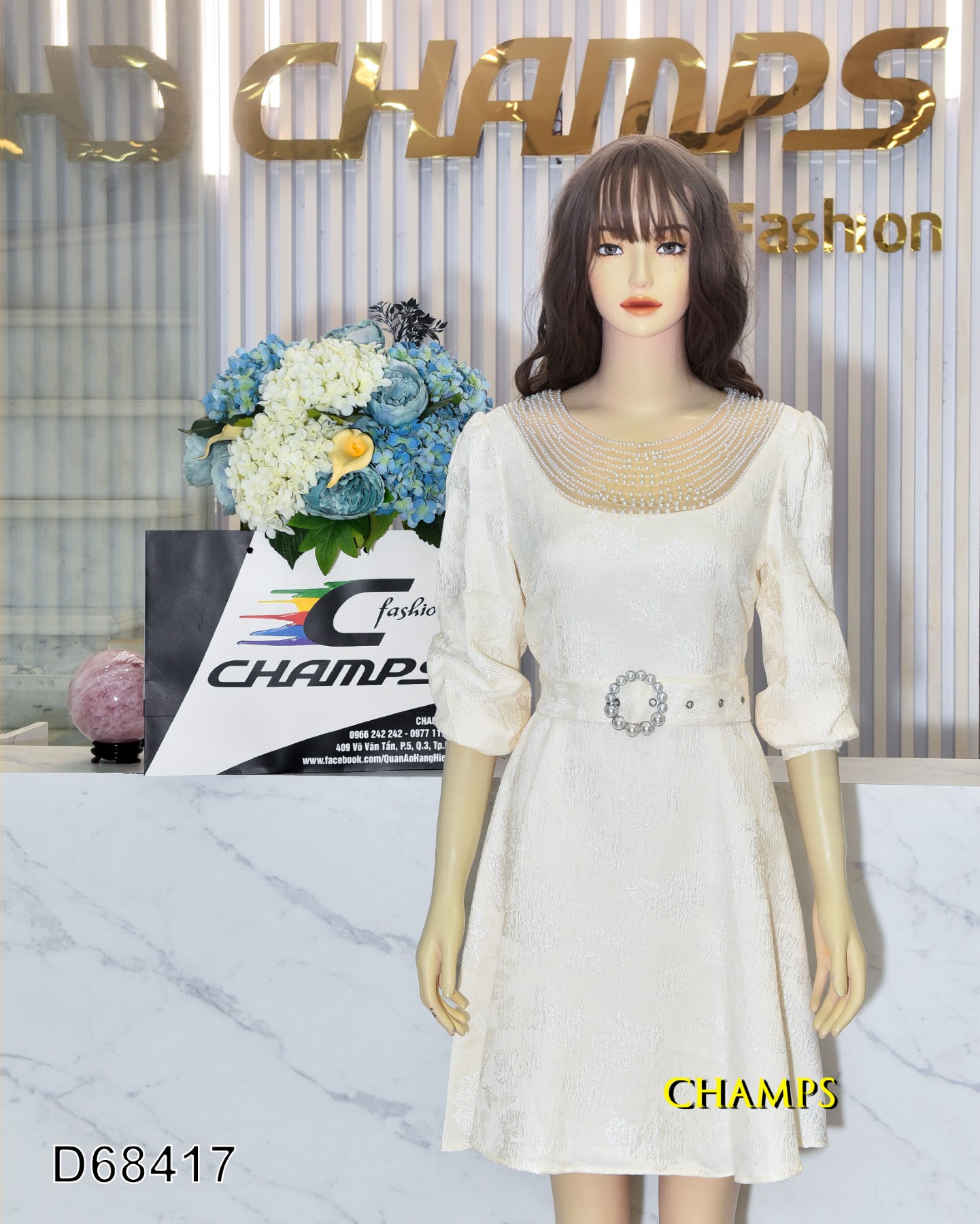 ĐẦM KEM CỔ HẠT BẸT +DN 68417