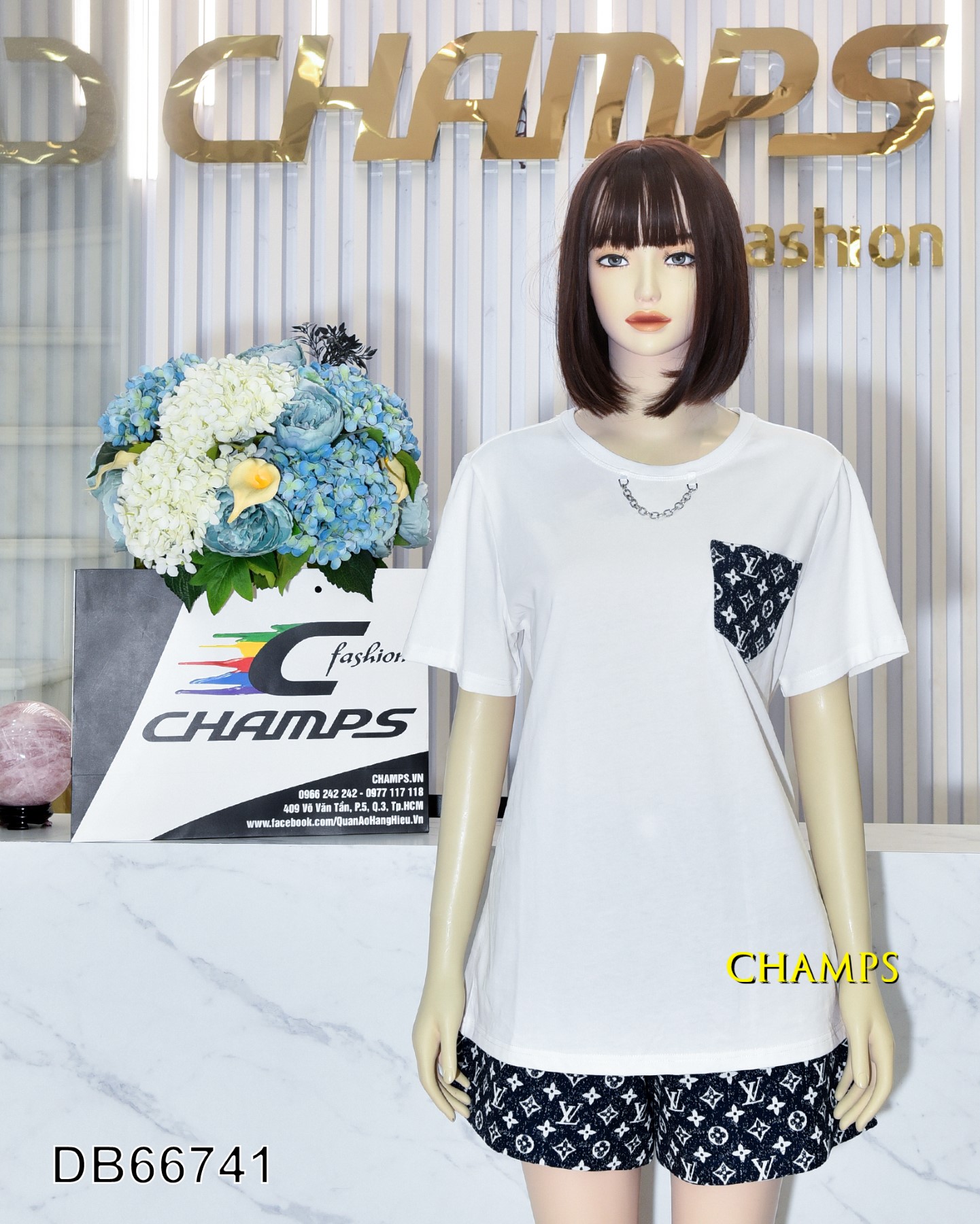 BỘ ÁO TRẮNG +SHORT XANH LV 66741