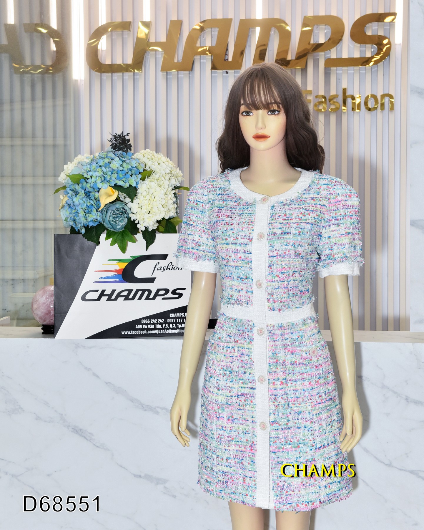 ĐẦM BỐ SUÔN CHANEL XANH 68551