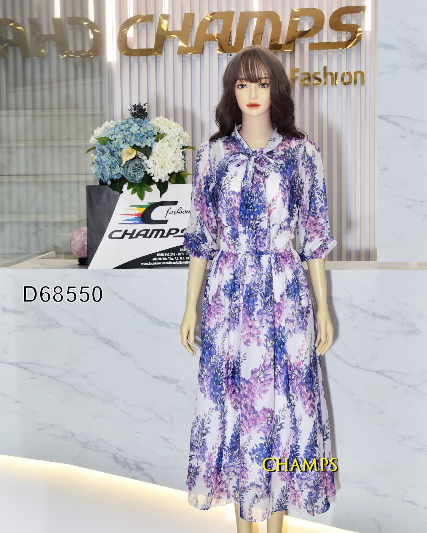 ĐẦM LỤA DÀI HOA CHÙM TÍM D&G 68550