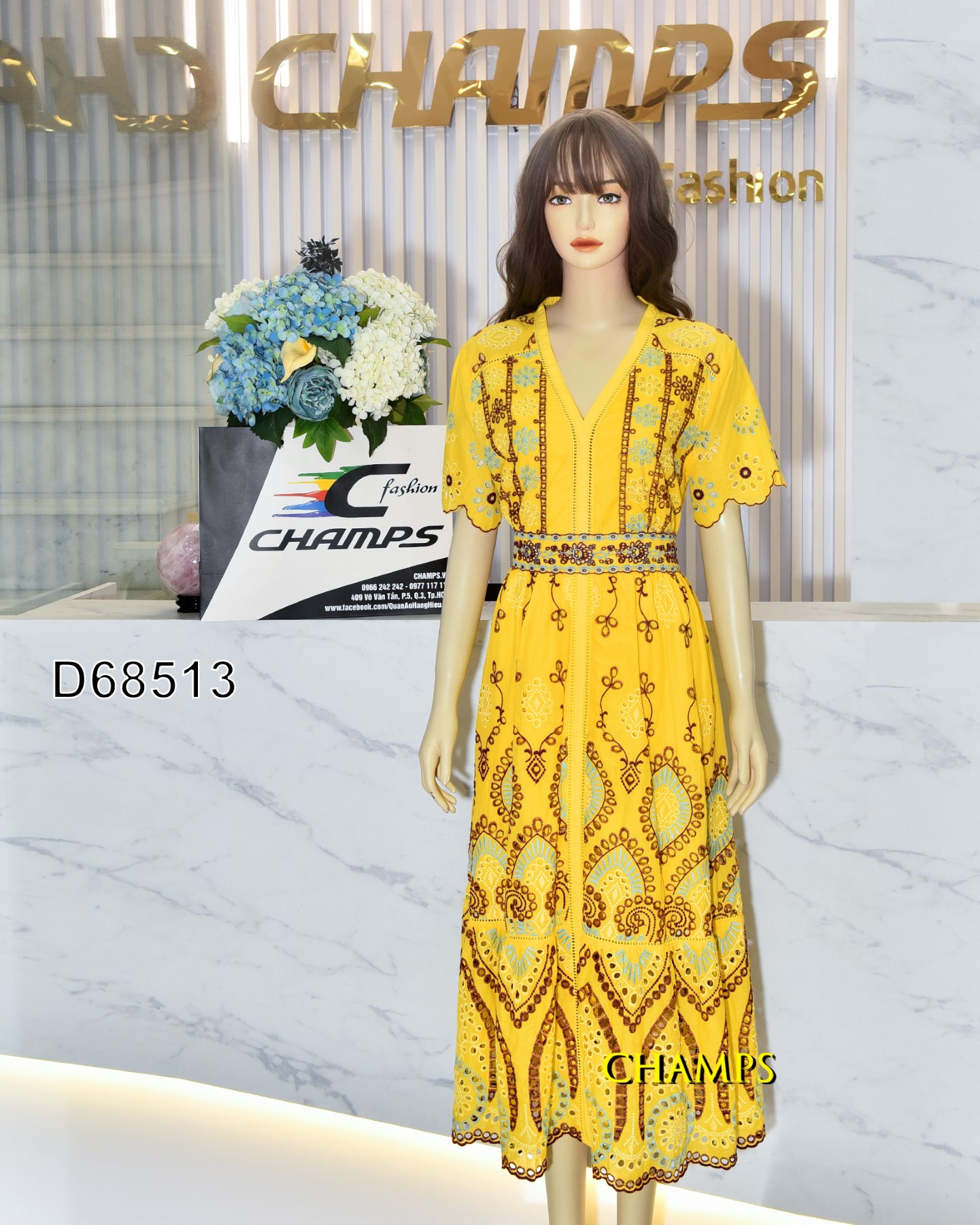 ĐẦM REN VÀNG THÊU DÀI 68513