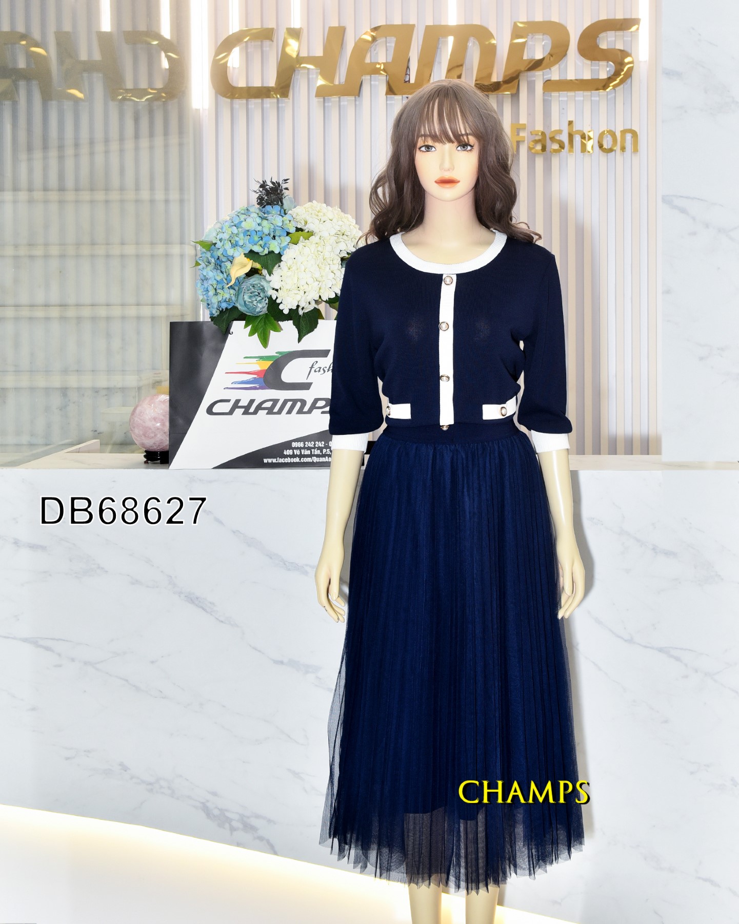 BỘ ÁO LEN XANH ĐEN +CV NHÚNG 68627