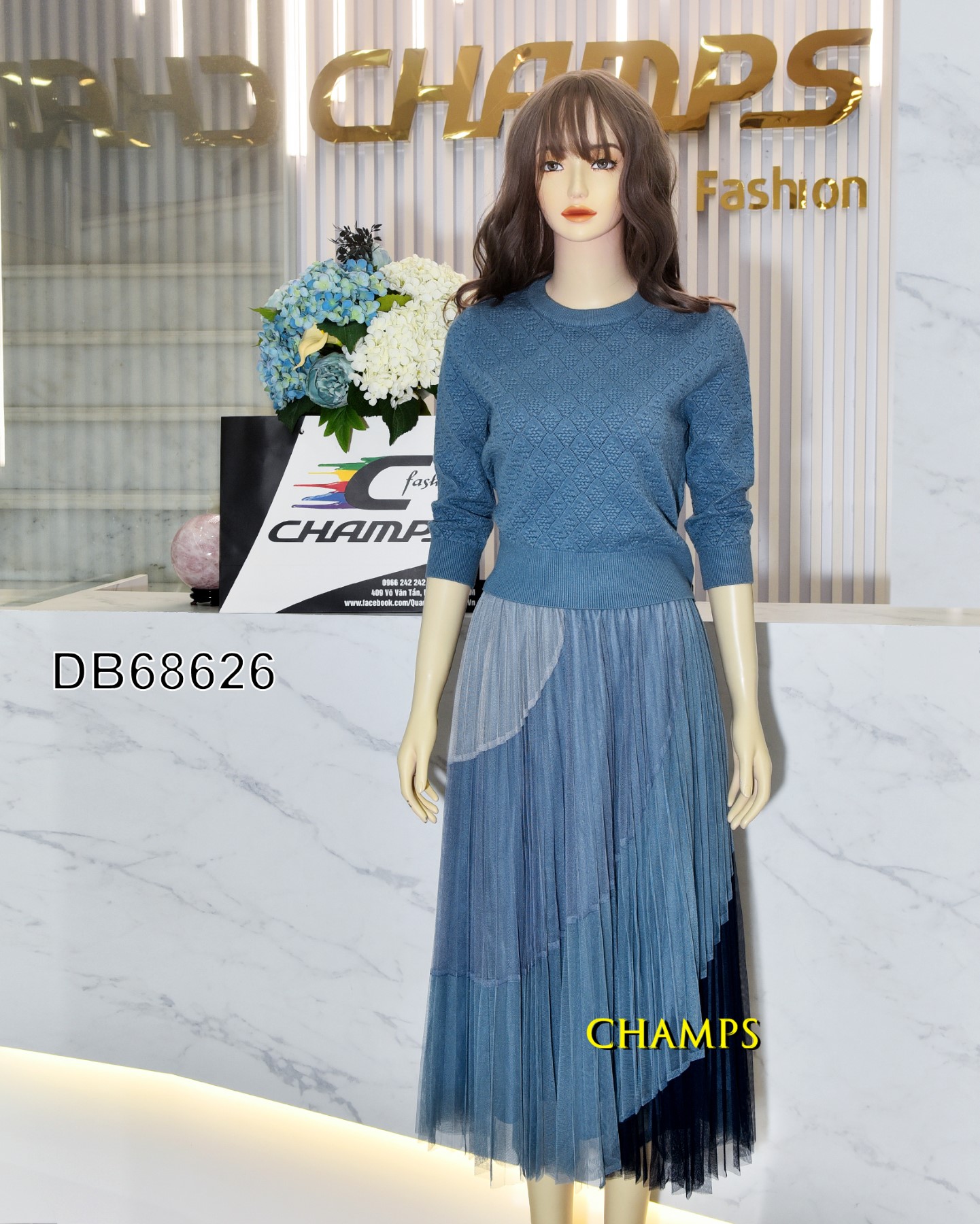 BỘ ÁO LEN XANH TAY DÀI +CV NHÚNG DÀI 68626