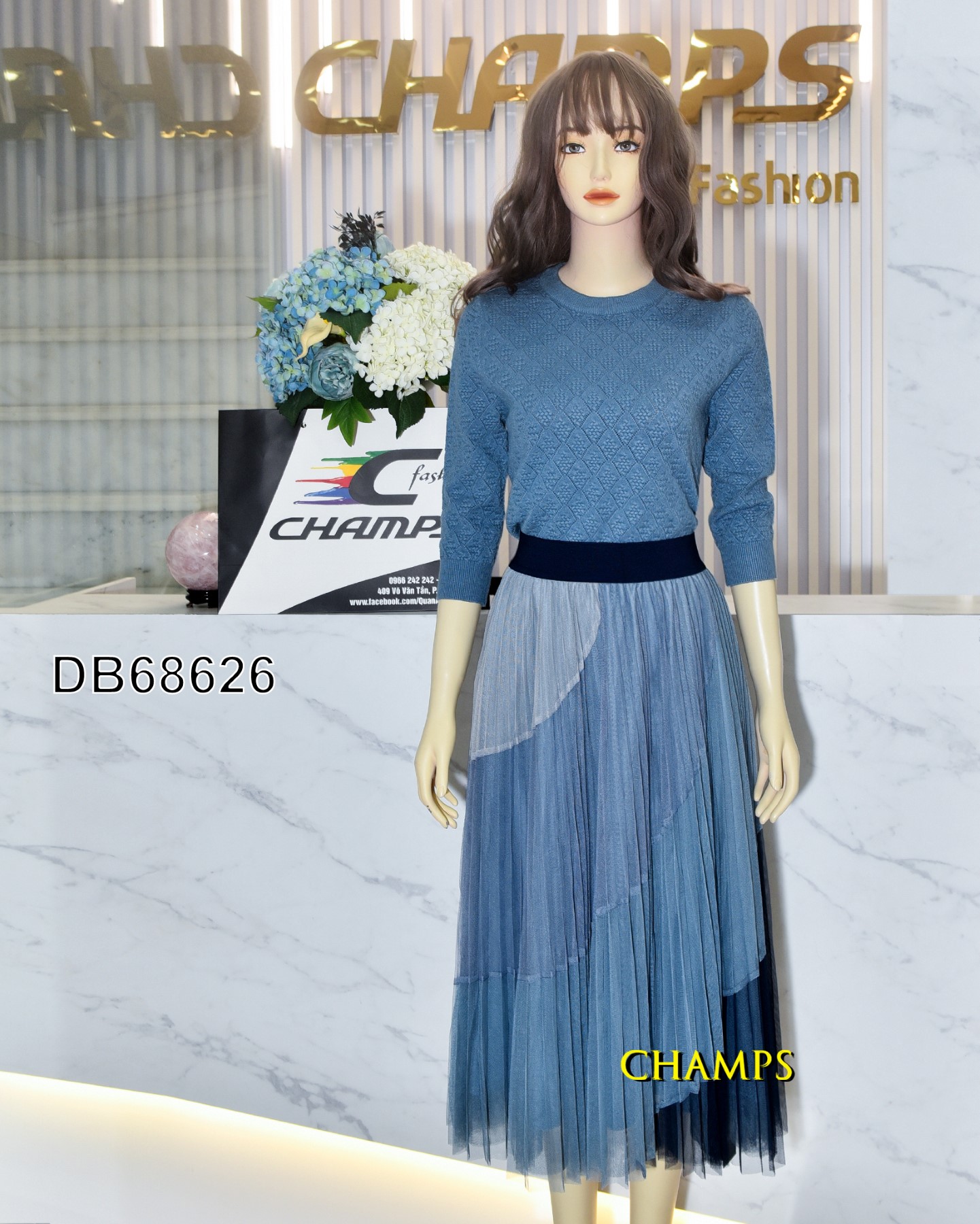 BỘ ÁO LEN XANH TAY DÀI +CV NHÚNG DÀI 68626