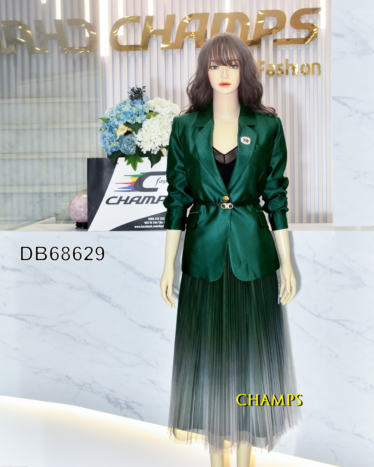 BỘ VEST XANH +CV LƯỚI LOANG MÀU 68629