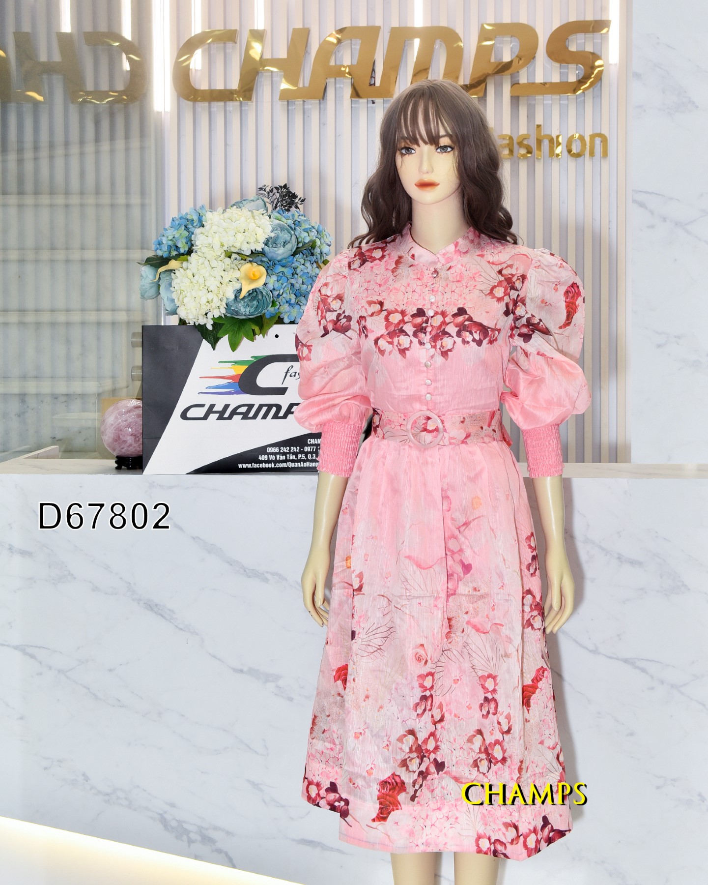 ĐẦM TƠ HỒNG HOA VĂN +DN 67802