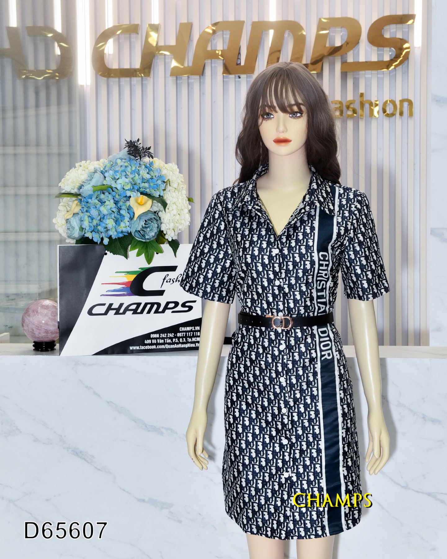 ĐẦM SƠ MI DIOR XANH +DN 65607