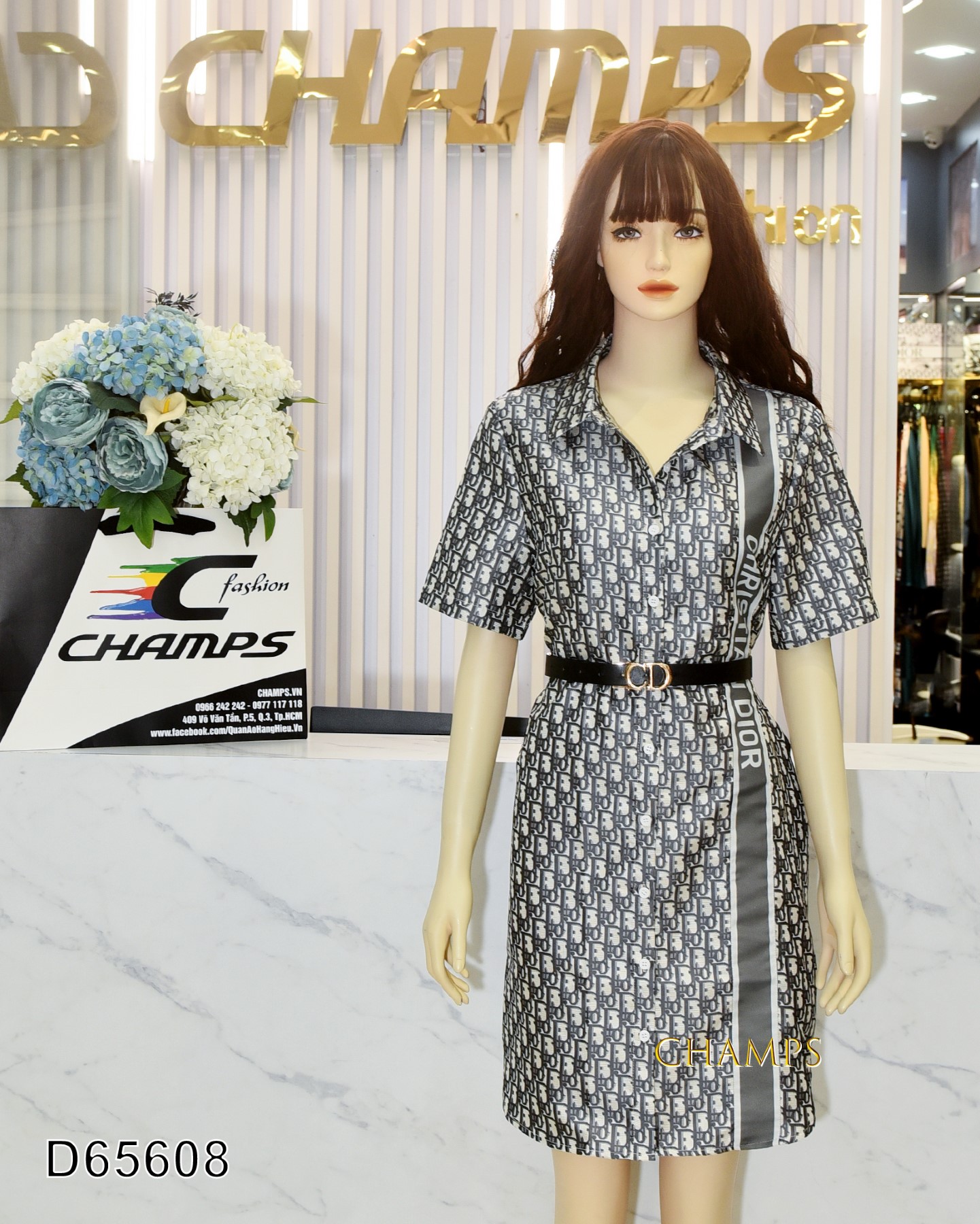 ĐẦM SƠ MI DIOR XÁM +DN 65608