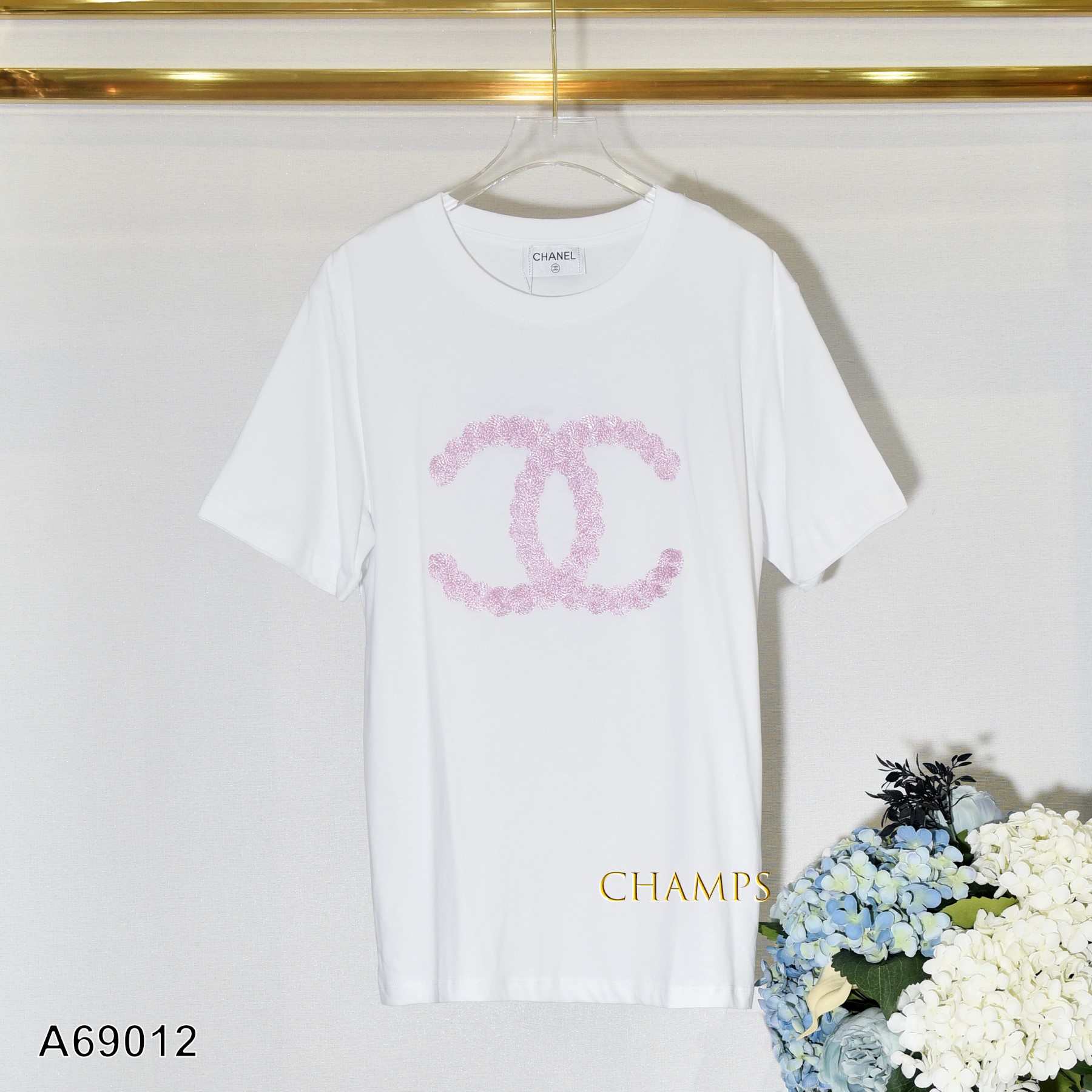 ÁO THUN TRẮNG CHANEL HOA NỔI 69012