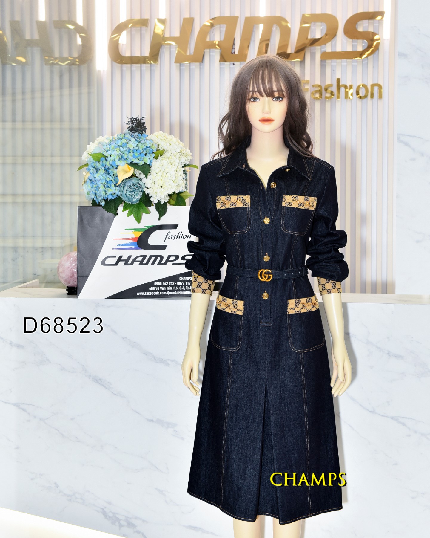 ĐẦM JEAN DÀI XANH GUCCI 68523